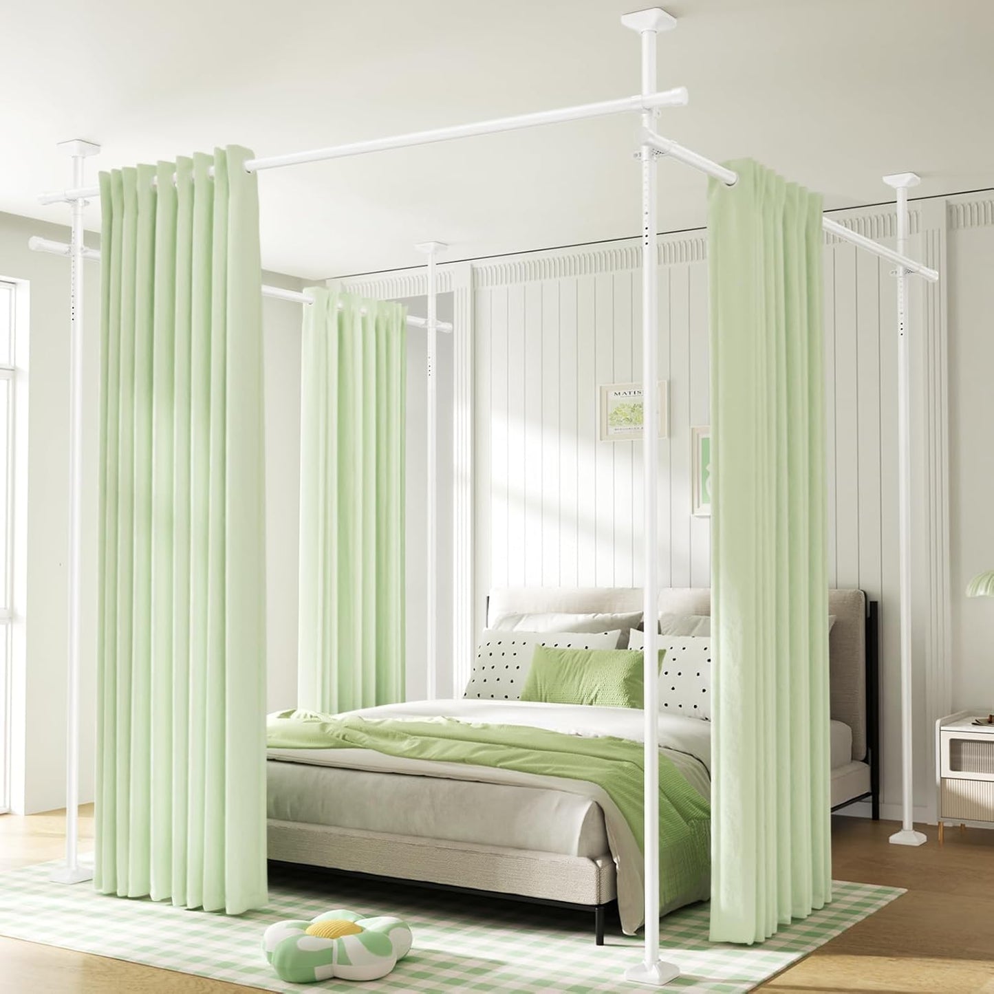 WELDUN Room Divider Curtain Rods, No Drill Damage Free Standing Curtain Rod