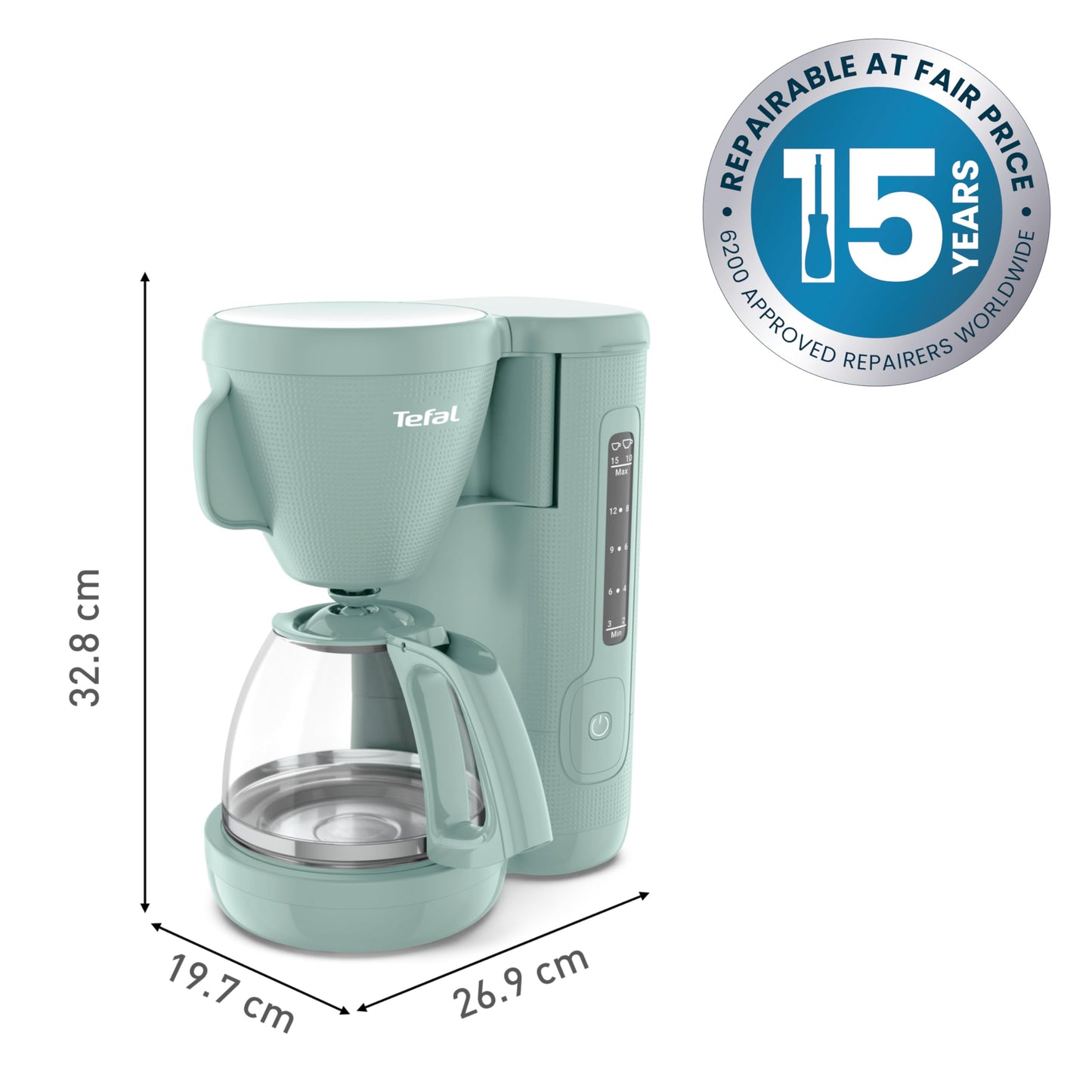 Tefal Morning Filter Coffee Maker - Eucalyptus, 1.25L Capacity, Permanent Reusable Filter, Drip-Stop System, Keep-Warm Function, Easy Fill Water Tank,