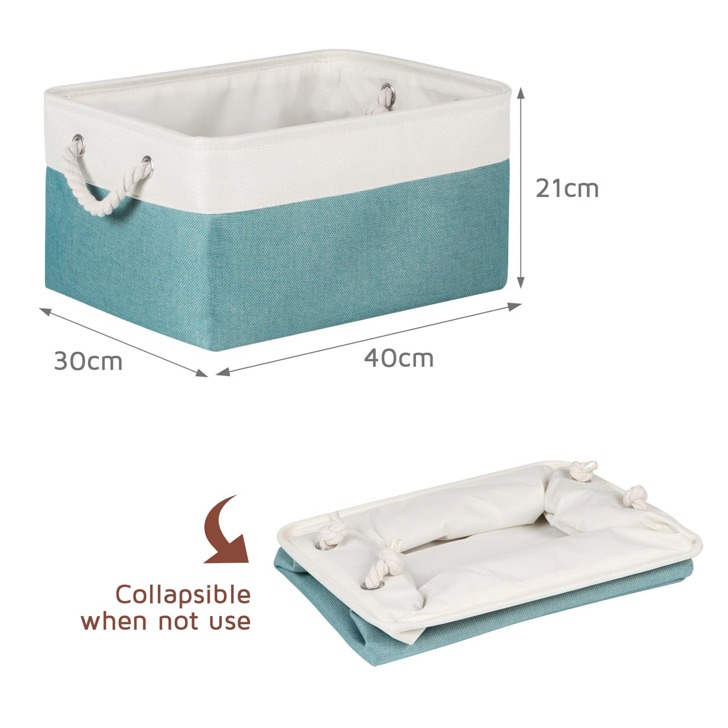 Syeeiex Storage Basket for Shelves [3-Pack], Storage Boxes with Handles, Large Fabric Storage Bins for Organizing Home and Office, White/Teal