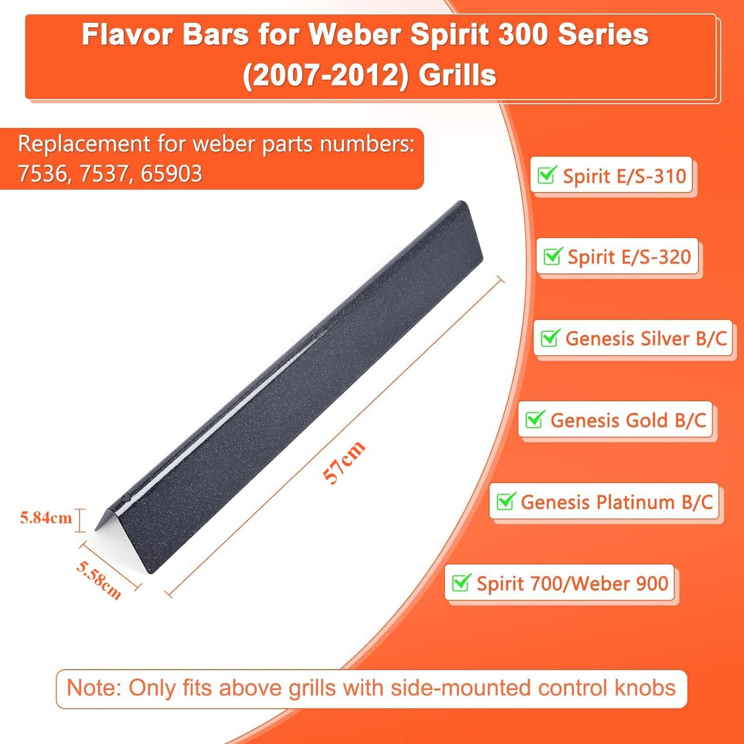 GFTIME 7537 57CM Flavorizer Bars for Weber Spirit E310 E320 (2007-2012 with Side Burner Knobs), Spirit 700, Weber 900, Heat Plate Spare Parts for