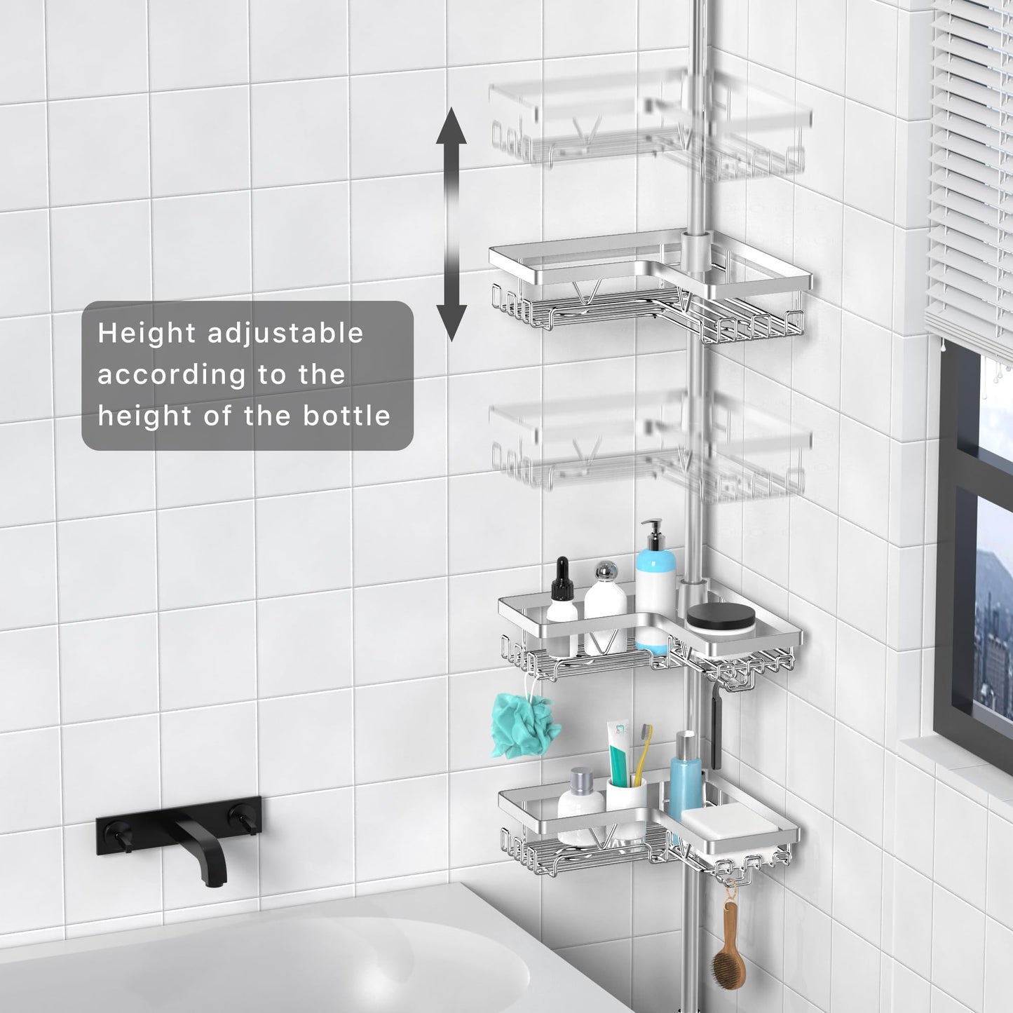 Kegii 6-Tier Telescopic Shower Caddy Corner, Corner Shower Caddy Adjustable Pole (63.5-290 cm)