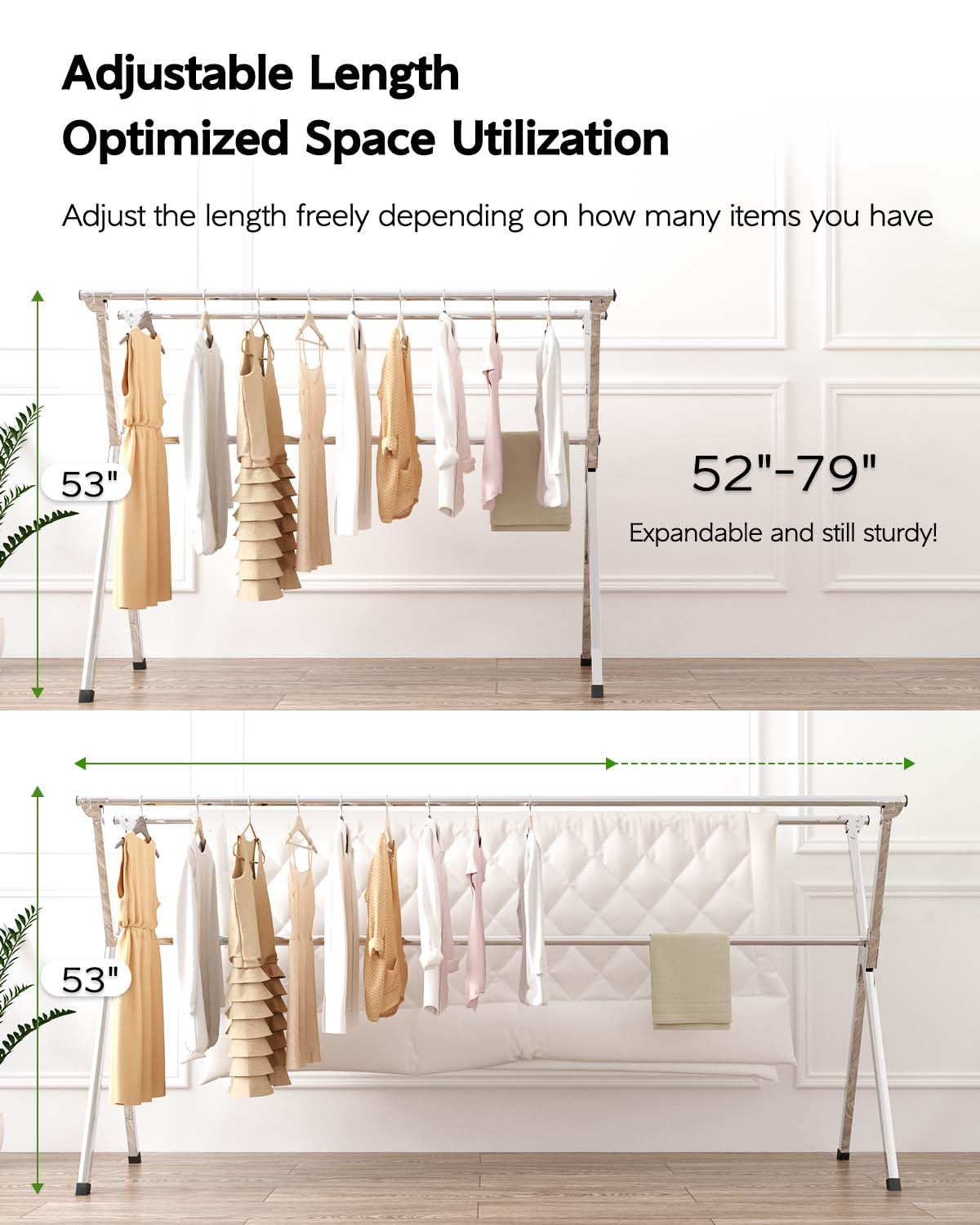 Vikaqi Clothes Drying Rack 79 Inches Folding Indoor Outdoor, Drying Rack Clothing Collapsible, Foldable Laundry Drying Rack, Heavy Duty Stainless