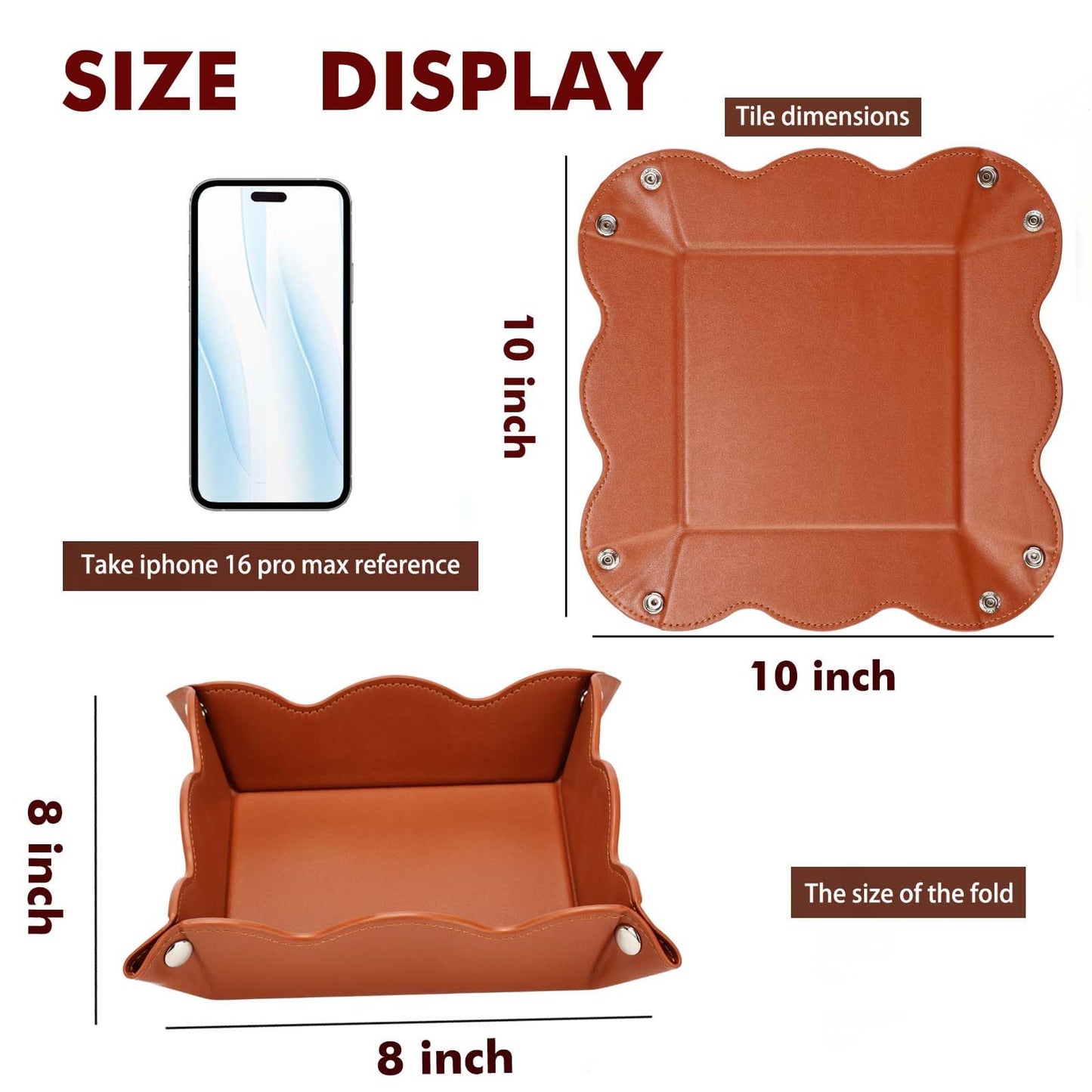 ABCHCHS Valet Tray for Men Women - PU Leather Travel Catchall Tray Organizer - Desk Bedside Nightstand Storage Box for Jewelry Key Phone Remote