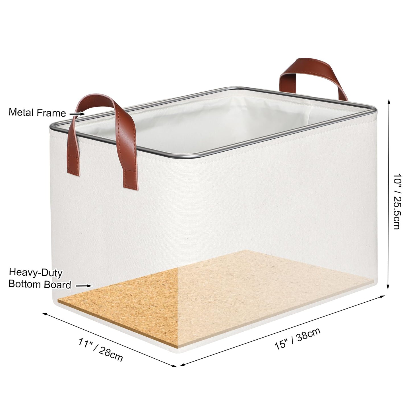 Syeeiex Storage Baskets for Shelves 4 Pack, Fabric Storage Boxes with Leather Long Handles, Foldable Storage Basket for Toys, Clothes