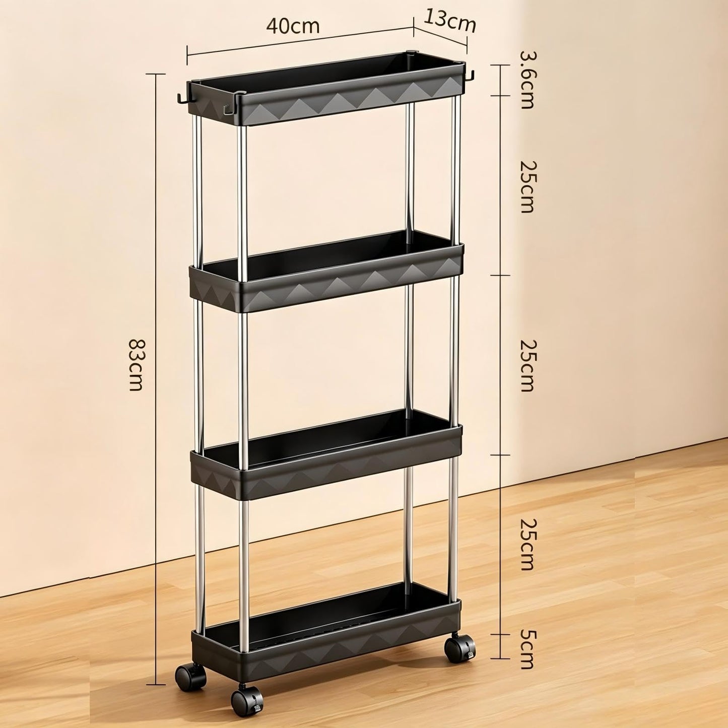Multibao 4 Tier Slim Slide Out Kitchen Trolley Rack Holder Storage Shelf Organiser with Wheels for Small Spaces Bathroom Kitchen Laundryroom Bedroom