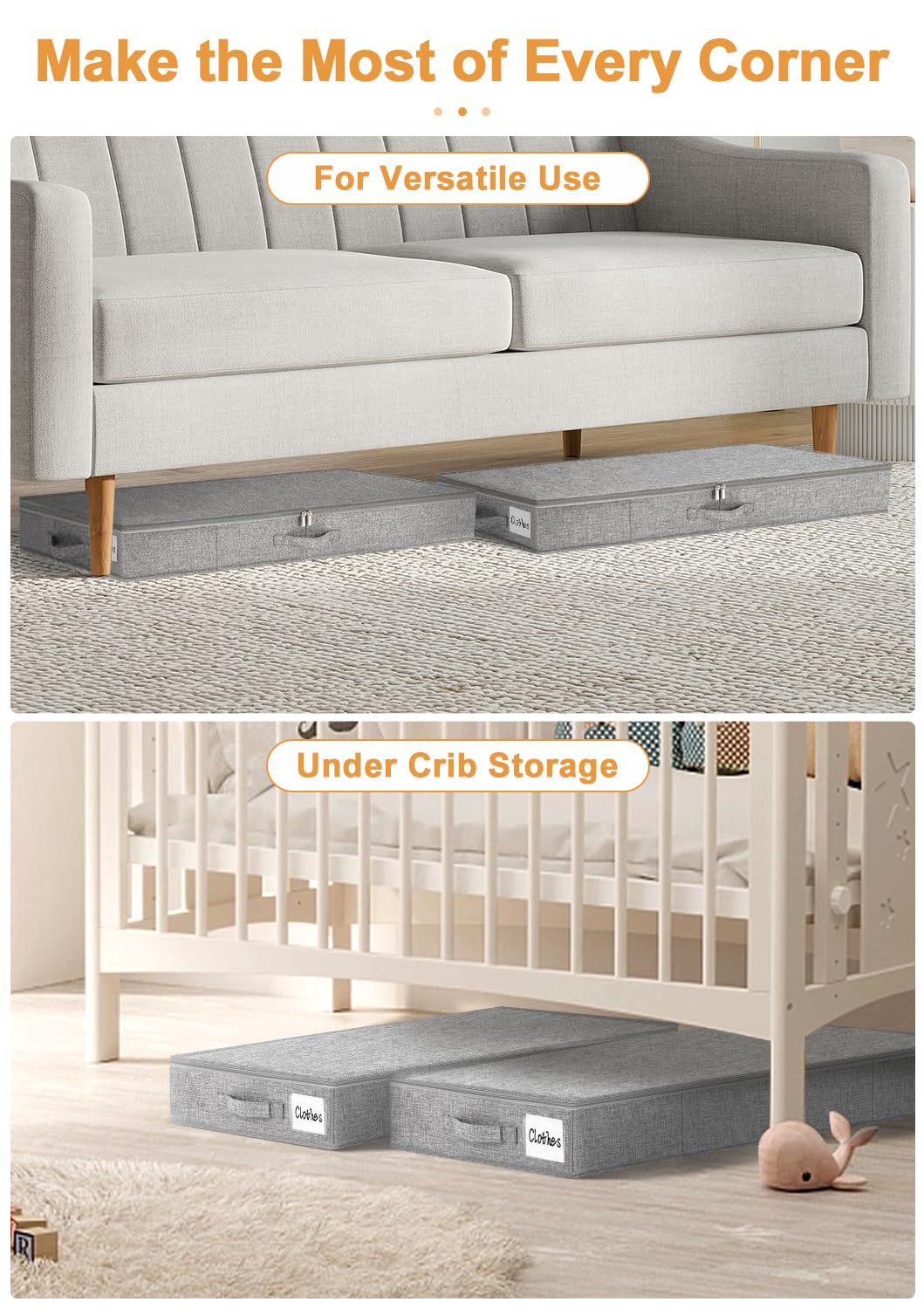mepure 10cm High Under Bed Storage Low Profile, 85×40×10cm, 2-Pack