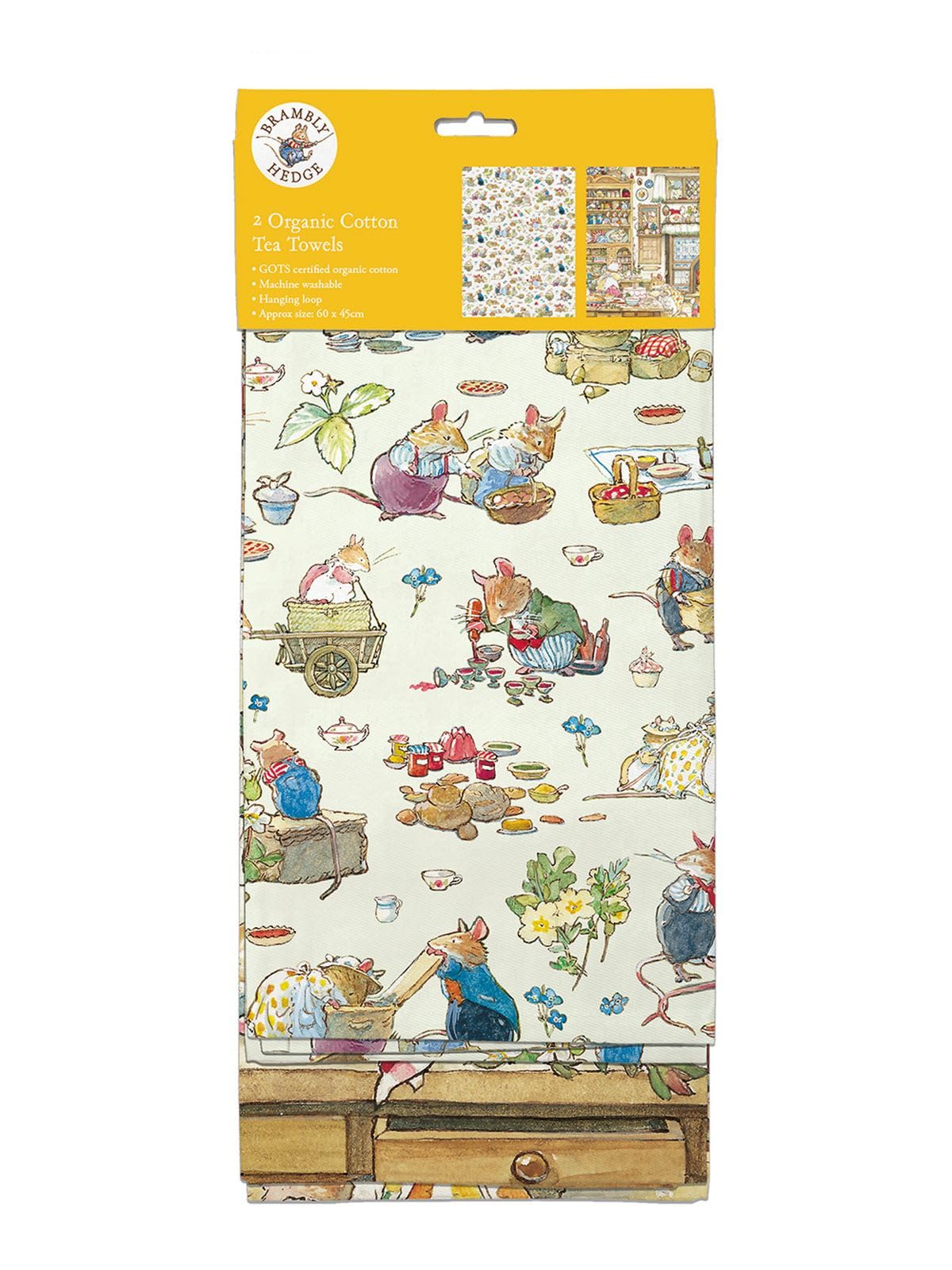 Museums & Galleries Organic Cotton Tea Towels - Brambly Hedge Designs with Lovely Mouse Illustrations - Set of 2 - Stylish Kitchen Home Accessory