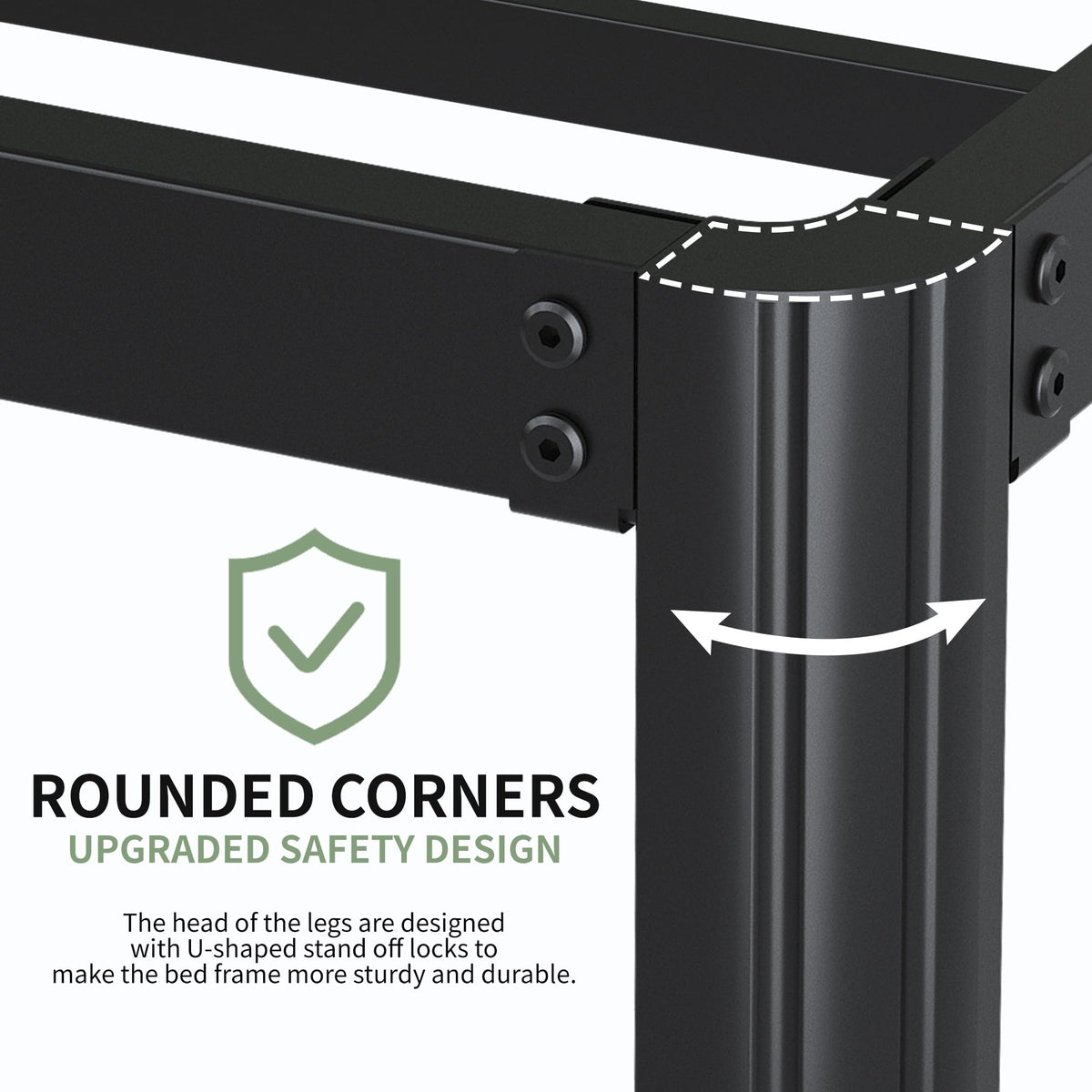 Lutown-Teen High King Size Bed Frame 5ft With Rounded Corner Legs, Heavy Duty Metal, 46 cm High, Noise Free, Easy Assembly