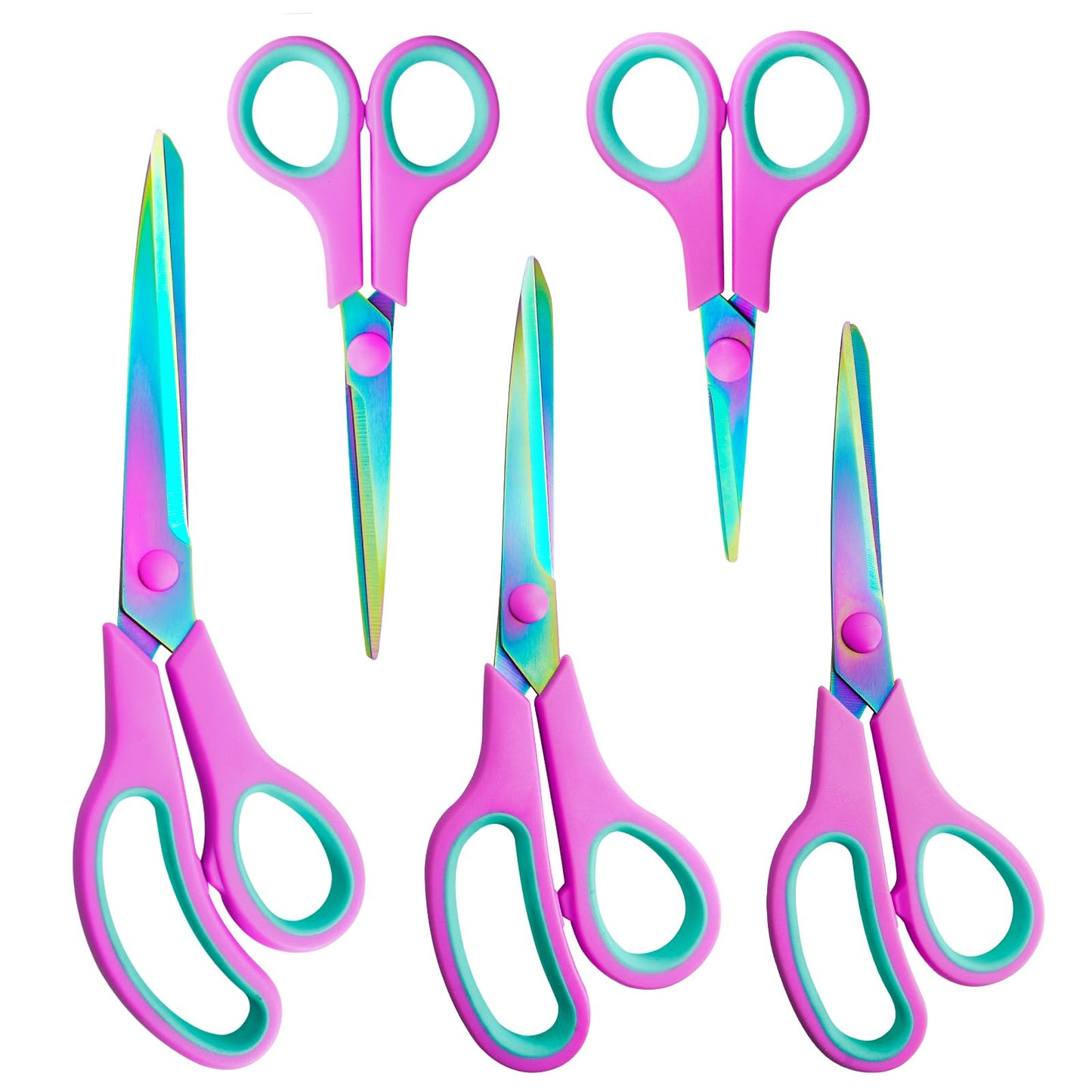 CCR Stainless Steel Scissors With Color Titanium Plating, Comfort Grip for Families, Offices and Schools - Set of 5