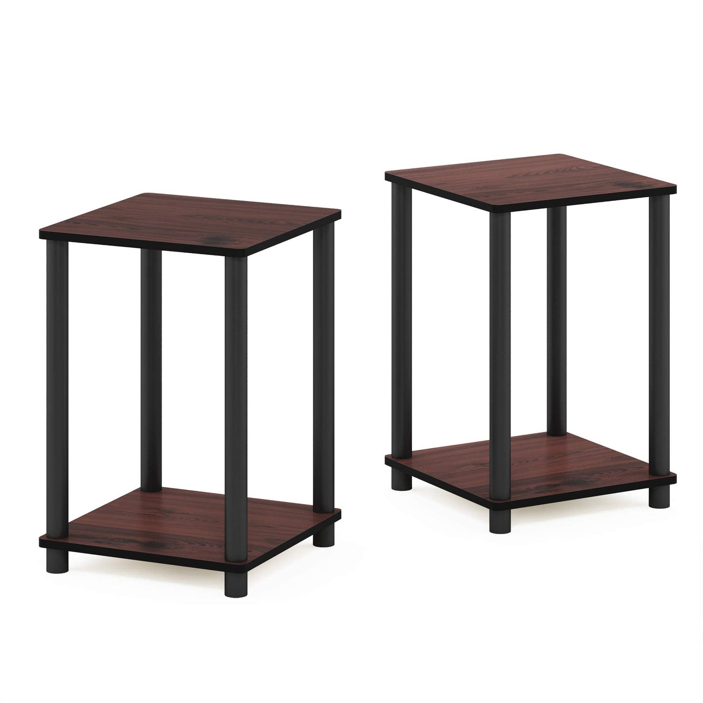 Furinno TURN-N-TUBE Side Table Set of 2, 2-Tier Square Top End Table with Open Shelf, Toolless Stackable Night Stand, Bedside Table, for Living Room