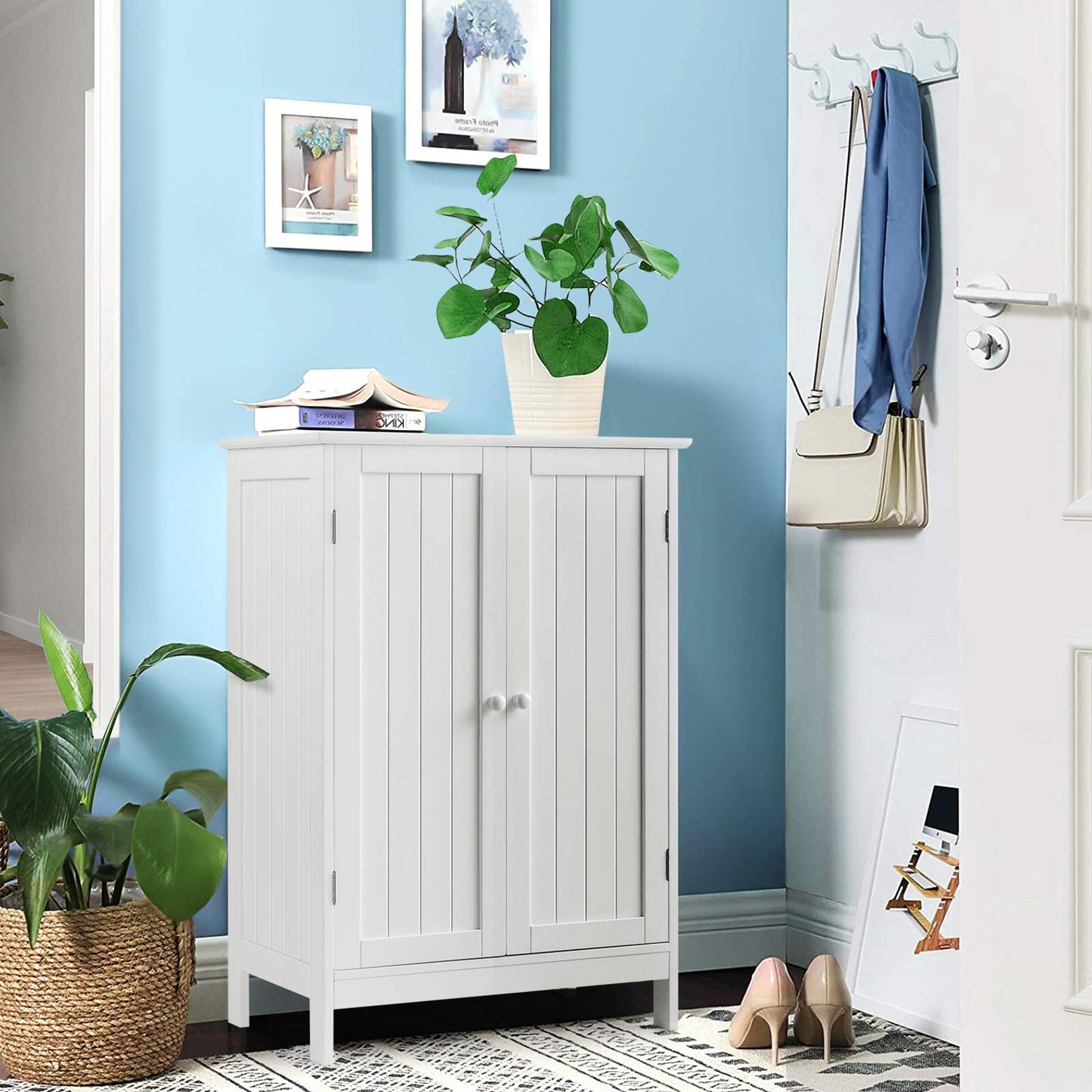 CASART Bathroom Floor Cabinet, Freestanding Storage Cupboard, Double Door Wooden Storage Organizer Unit for Bathroom Living Room Bedroom (White)