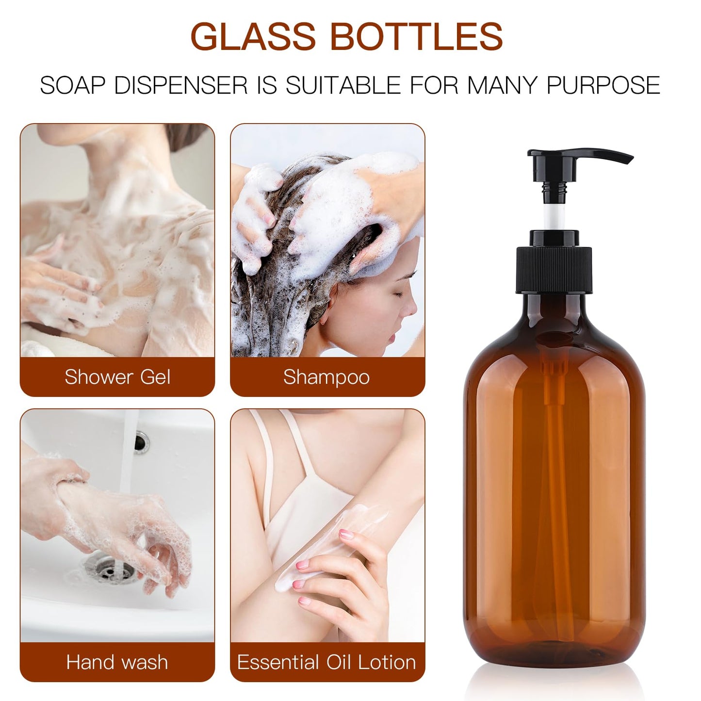 Soap Dispenser with Pump, 2 Pack Empty Refillable Pump Bottle Dispensers 500ml Bathroom Liquid Hand Dish Soap Dispenser Bottles Containers Plastic