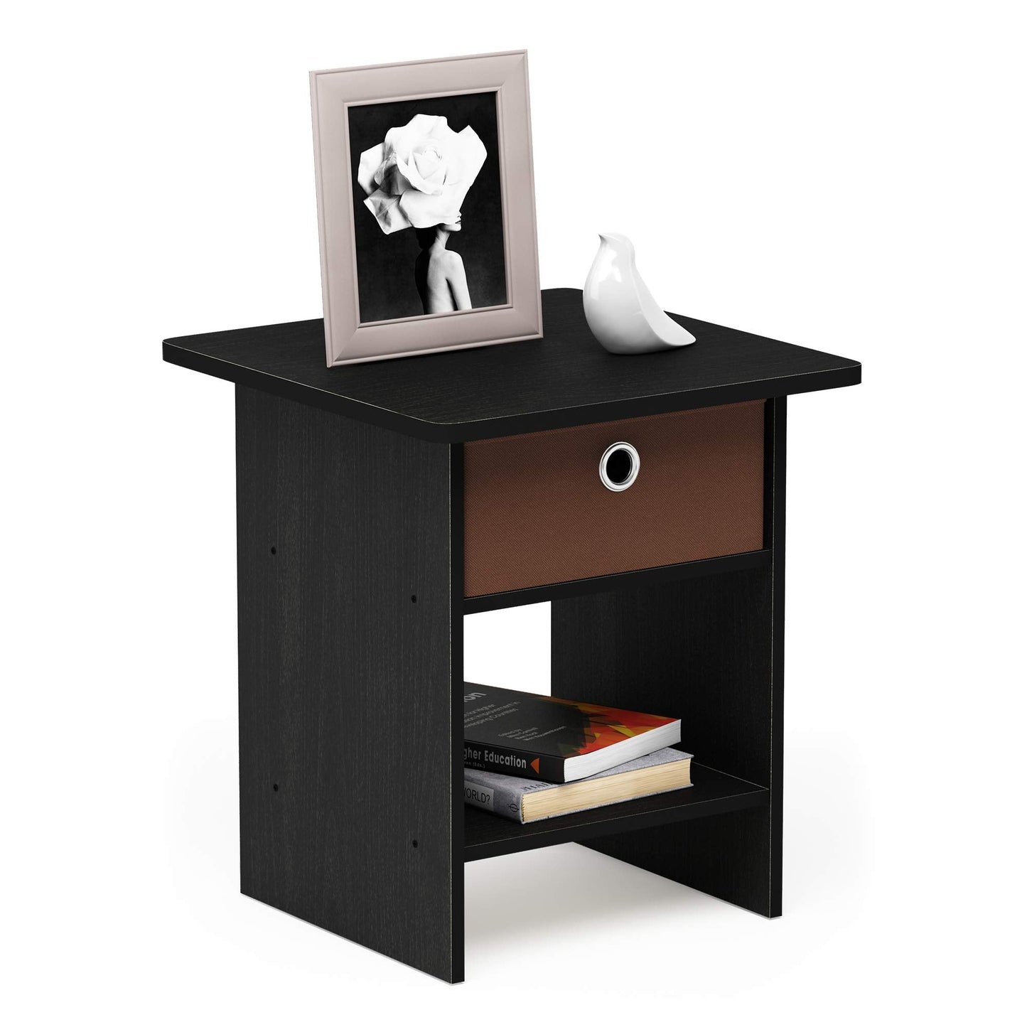 Furinno Dario End Table/ Night Stand Storage Shelf with Bin Drawer, Americano/Medium Brown