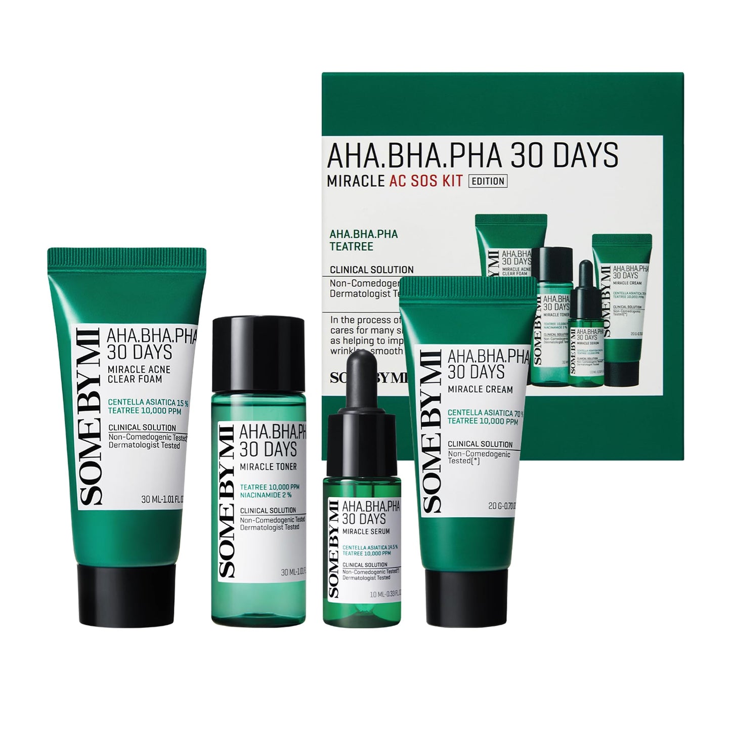 SOME BY MI Aha.Bha.PHA 30Days Starter Limited Edition 4 Pcs Set (Toner 30ml+Serum 10ml+Cream 20g+Miracle Acne Clear Foam 30ml) Miracle AC SOS Kit