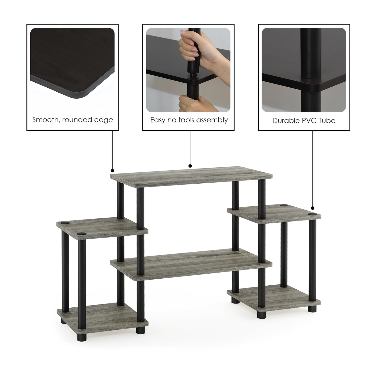 Furinno TURN-N-TUBE TV Stand, Entertainment Center with Open Shelves, TV Console with Raised Top for TV up to 32 Inch, for Living Room, Bedroom