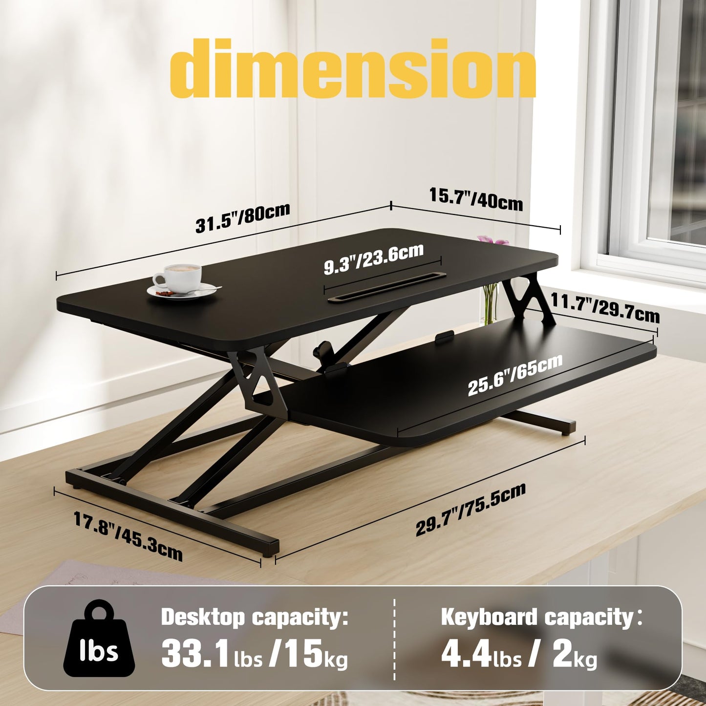 ERGOMAKER Height Adjustable Standing Desk Converter - 81cm (32 Inch) Wide Platform Tabletop Workstation - Quick Sit to Stand Desk Riser for Dual