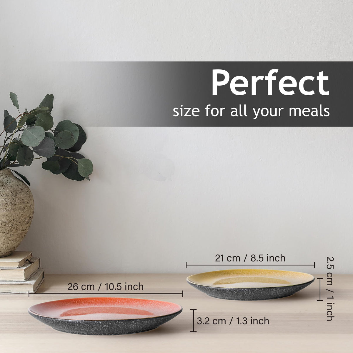 MIAMIO ? Set of 6, 26 cm Dinner Plates, Ceramic Plates, Kitchen Plates, Plate Sets ? Microwave Safe Plates, Oven and Dishwasher Safe ? Las Palmitas