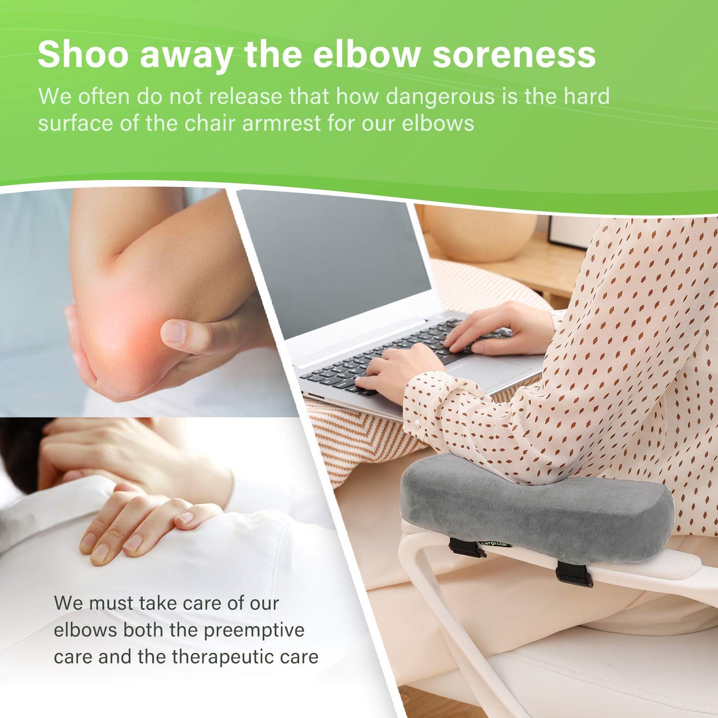 LargeLeaf Extra Thick Chair armrest Cushions Elbow Pillow Pressure Relief Office Chair Gaming Chair armrest with Memory Foam armrest Pads 2-Piece Set