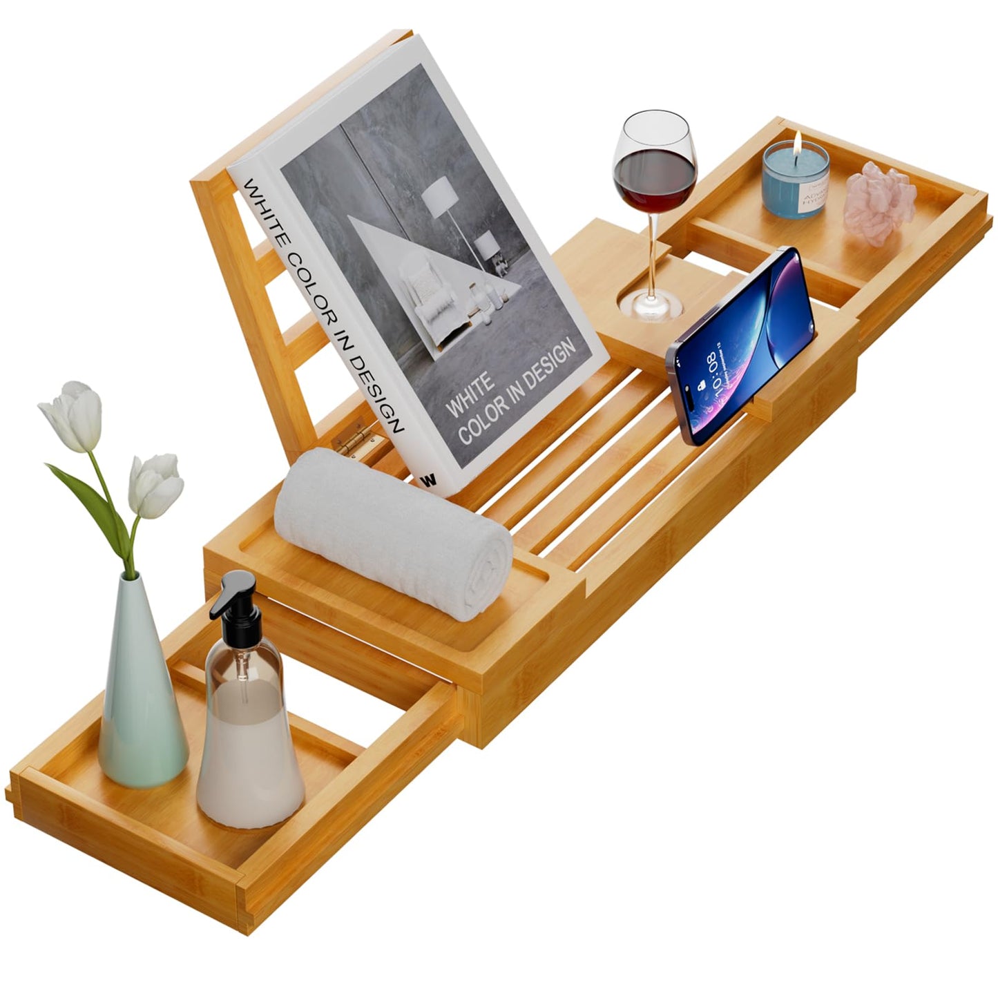 Yirilan Premium Bathtub Tray Caddy, Expandable Bath Tray