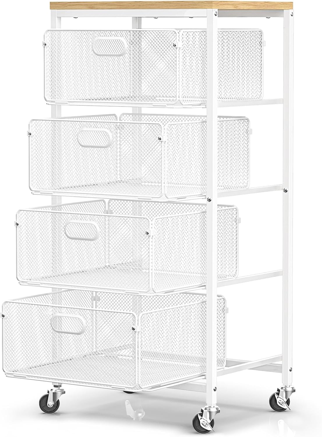 WELDUN Rolling Cart with Drawers, 4-Tier Craft Storage Cart with Lockable Wheels, Metal Storage Drawer Cart Craft Organizer Art Cart for Kitchen
