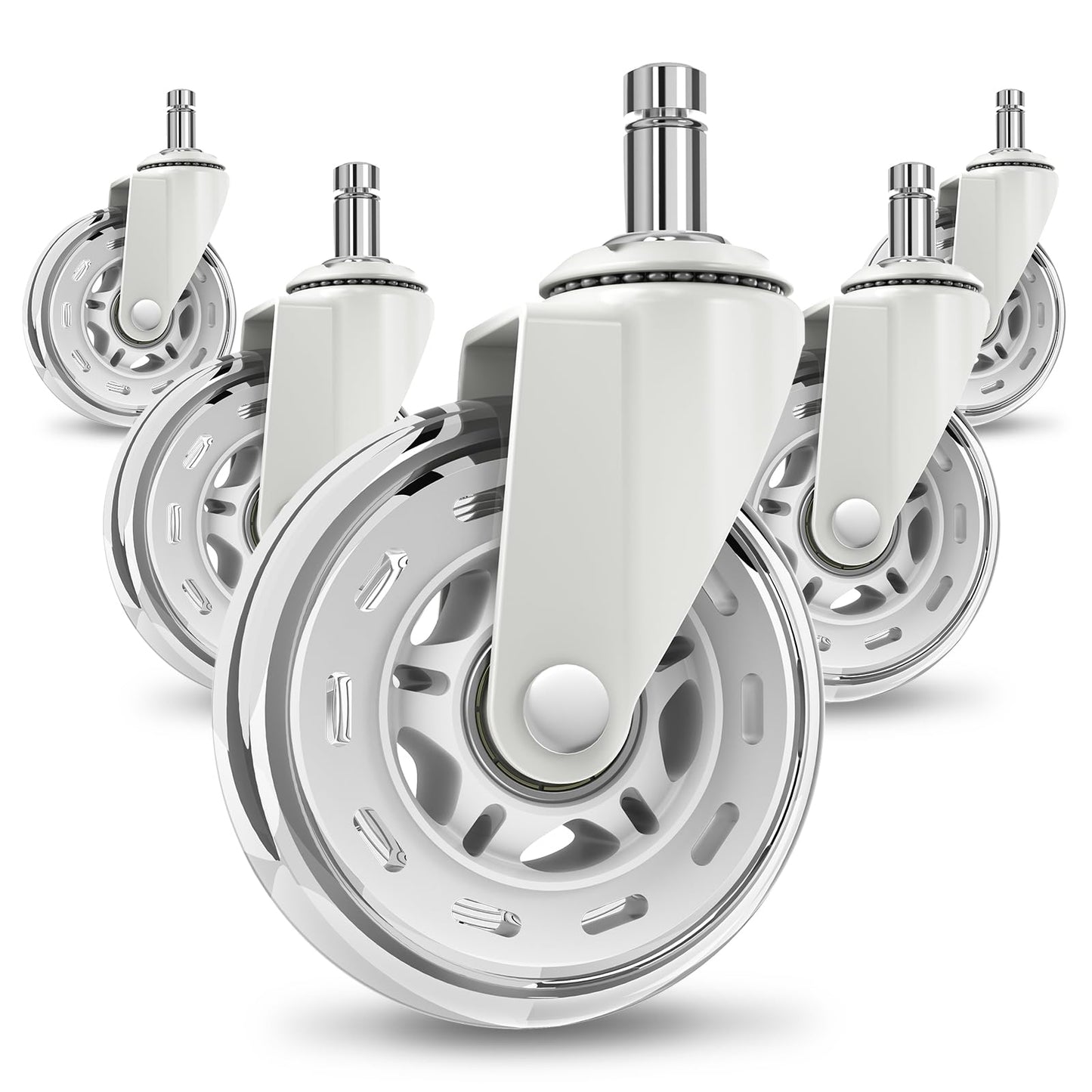 COSYLAND Office Chair Castors - Set of 5 Replacement Rubber Wheels - Heavy-Duty Rollers for Office Chair, Noise Free, Fits 98% Chairs, for All Floors