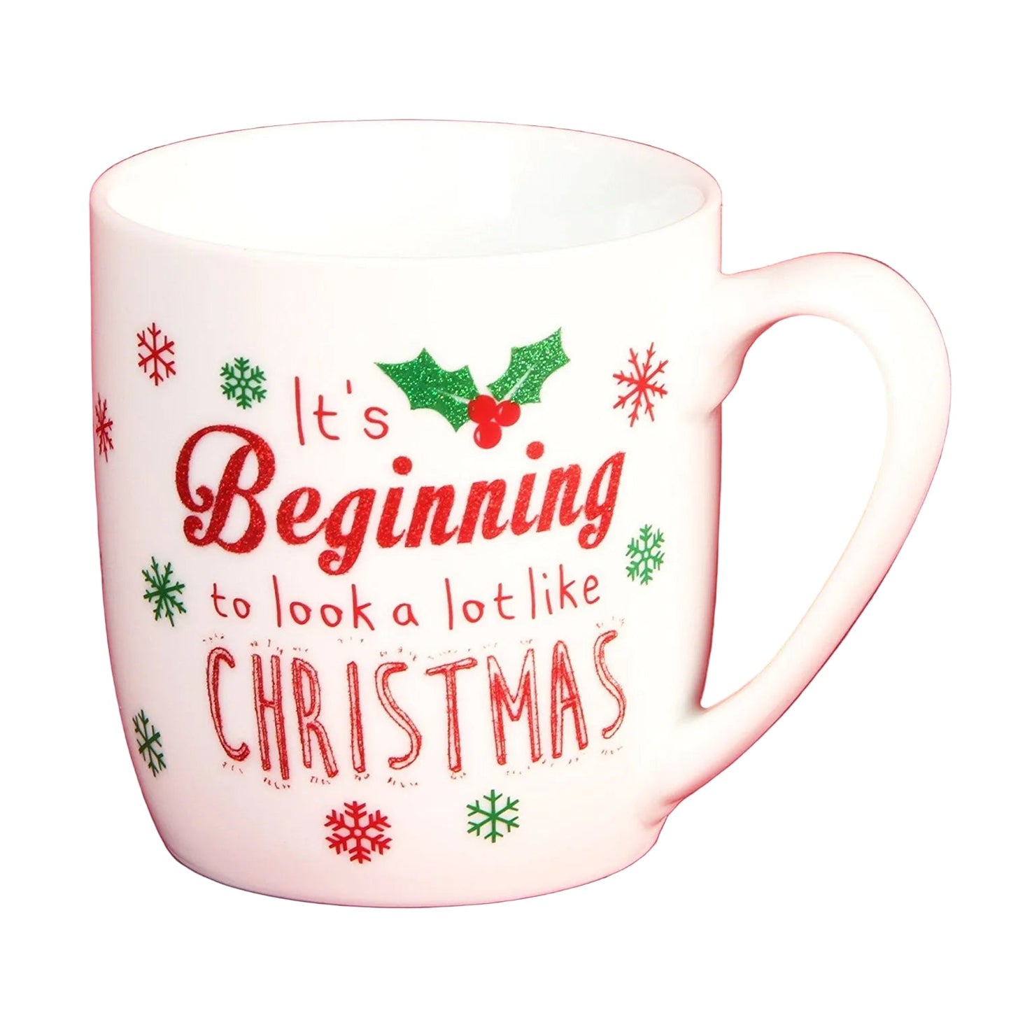 Festive Red, White & Green IT'S BEGINNING TO LOOK A LOT LIKE CHRISTMAS Mug / Cup - ceramic Christmas mug for tea / coffee / hot chocolate