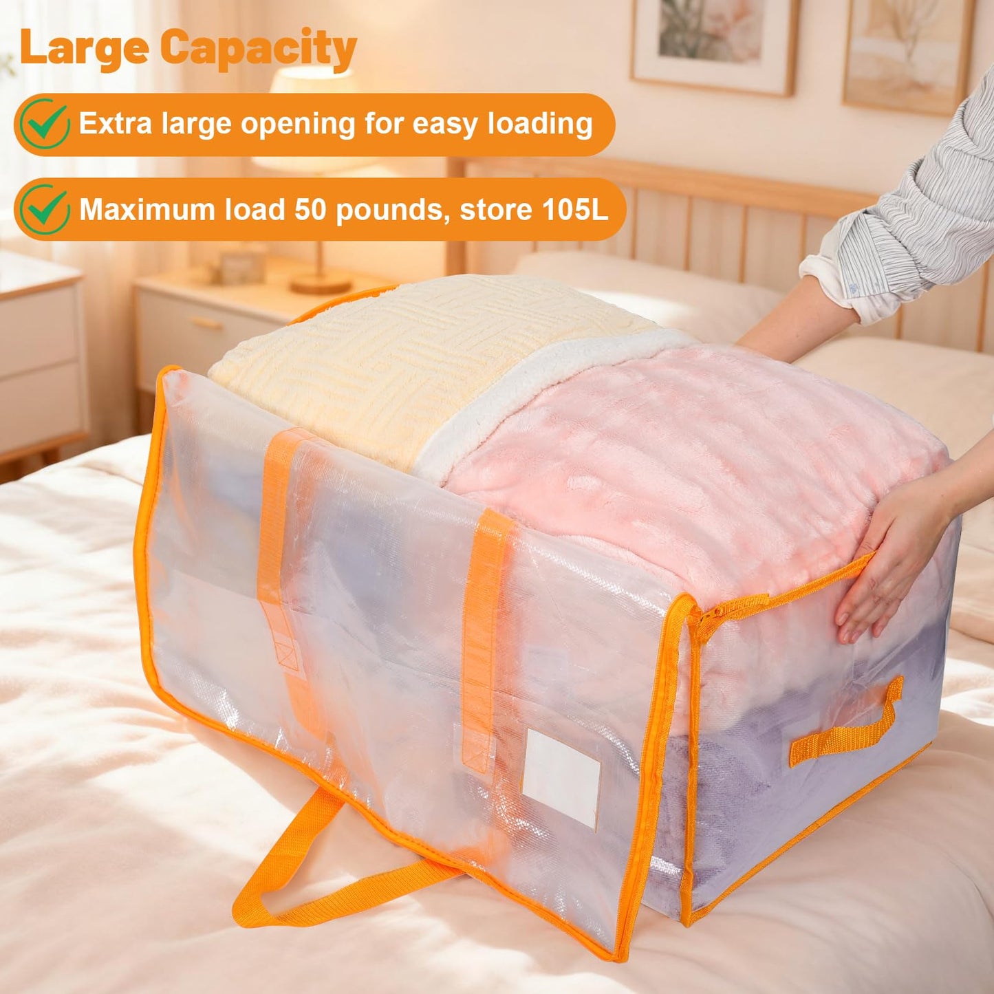 Dntorx 4 Pack 105L Moving Bags Clothes Storage Bags Drom Packing Box, Orange