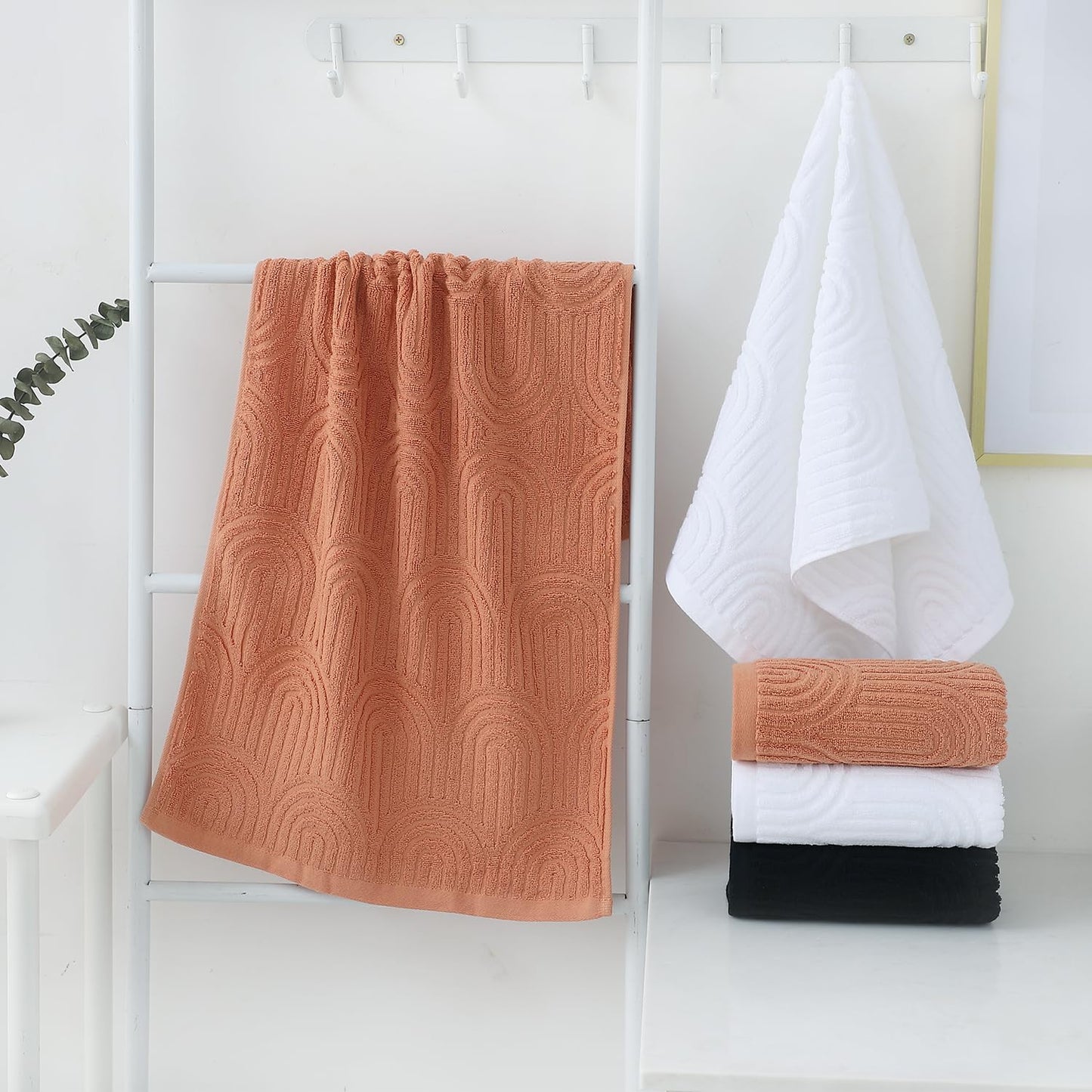 Pidada Hand Towels Set of 4 Striped Pattern 100% Cotton Absorbent Soft Decorative Towel for Bathroom (Burnt Orange)