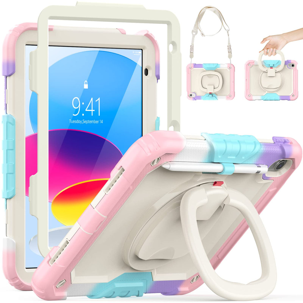 SEYMCY Kids Case for iPad (A16) 11th/10th Generation 11/10.9 inch 2025/2022, Full-body Shockproof with Screen Protector, 360? Rotating Handle Stand,