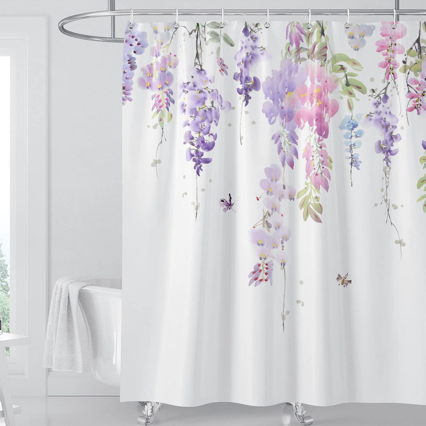 BANLMEYD Floral Shower Curtain Mould Proof Resistant Waterproof Bathroom Curtains with 12 hooks Quick-Drying Weighted 180x180cm (71x71Inch) Polyester