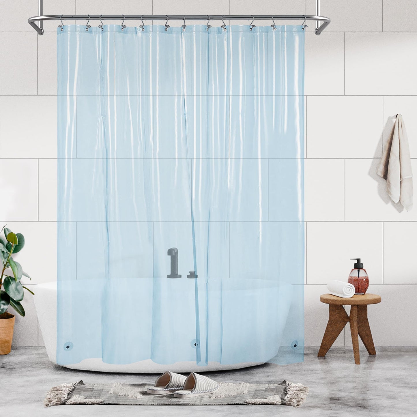 Shower Curtain Liner - Premium Clear Light Blue PEVA Shower Liner with 3 Magnets and Metal Grommets, Waterproof Lightweight Standard Size Bathroom