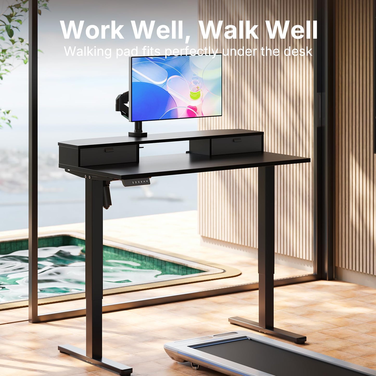 HUANUO Standing Desk with Drawers, 100x60cm, Black