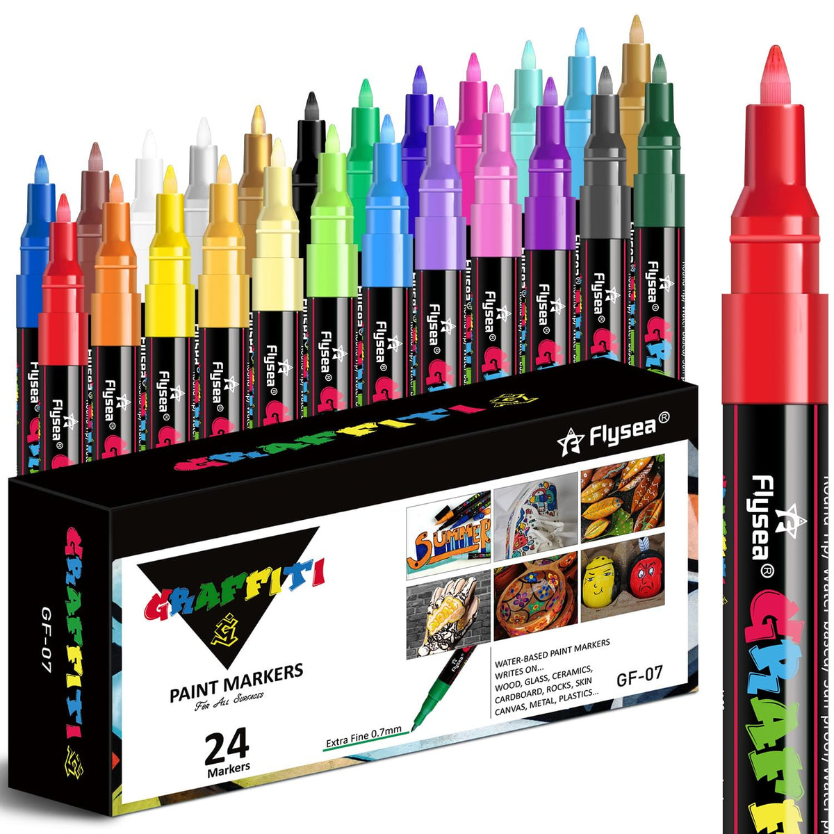 Alitastro 24 Acrylic Paint Pens - Waterproof Fabric Paint Markers Acrylic Markers for Rock Painting, Glass, Wood, Stone, Canvas, Metal, Arts and