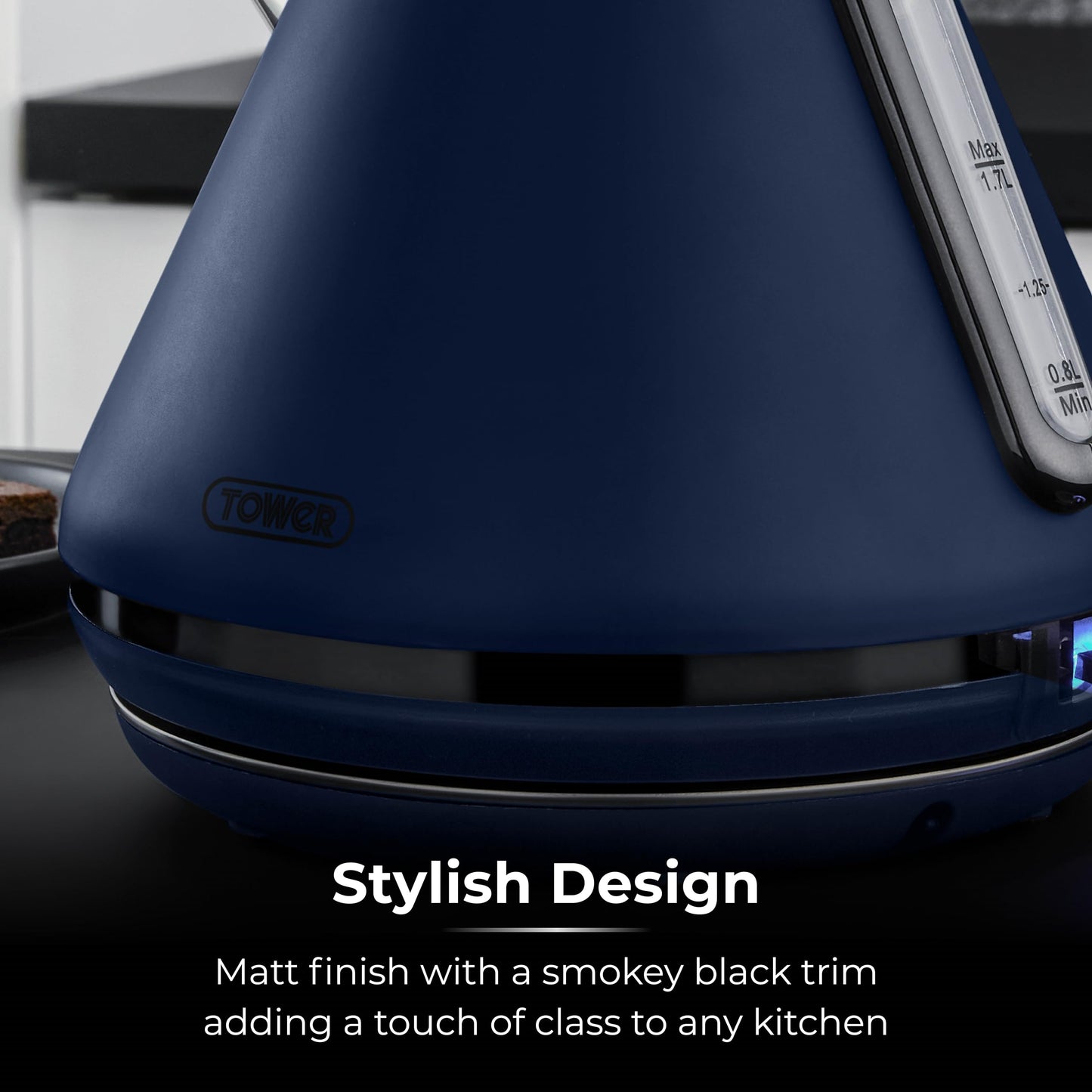 Tower T10079MNB Sera Pyramid Kettle with Smoked Black Trim, 1.7L, 3KW, Midnight Blue