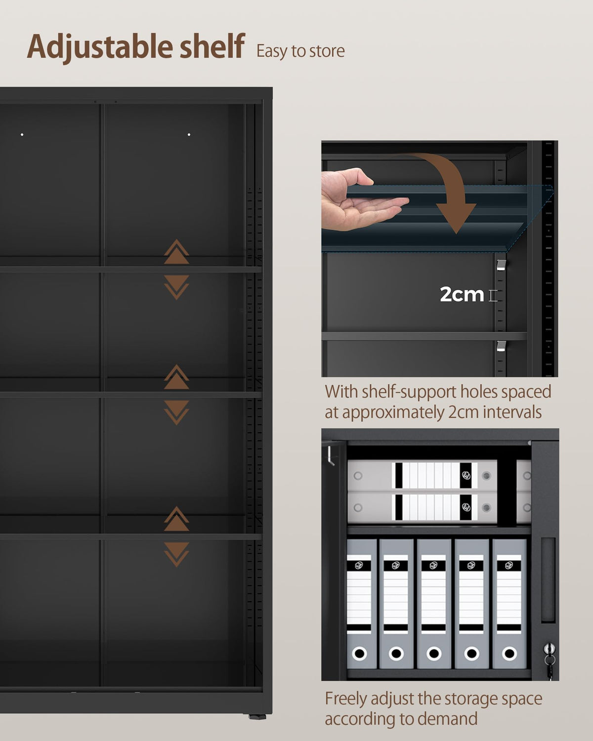 LAND·VOI Steel Storage Cabinet, 4-Tier Lockable Cabinet with Adjustable Shelves, Double-Door Cupboard Storage, For Home, Office Storage