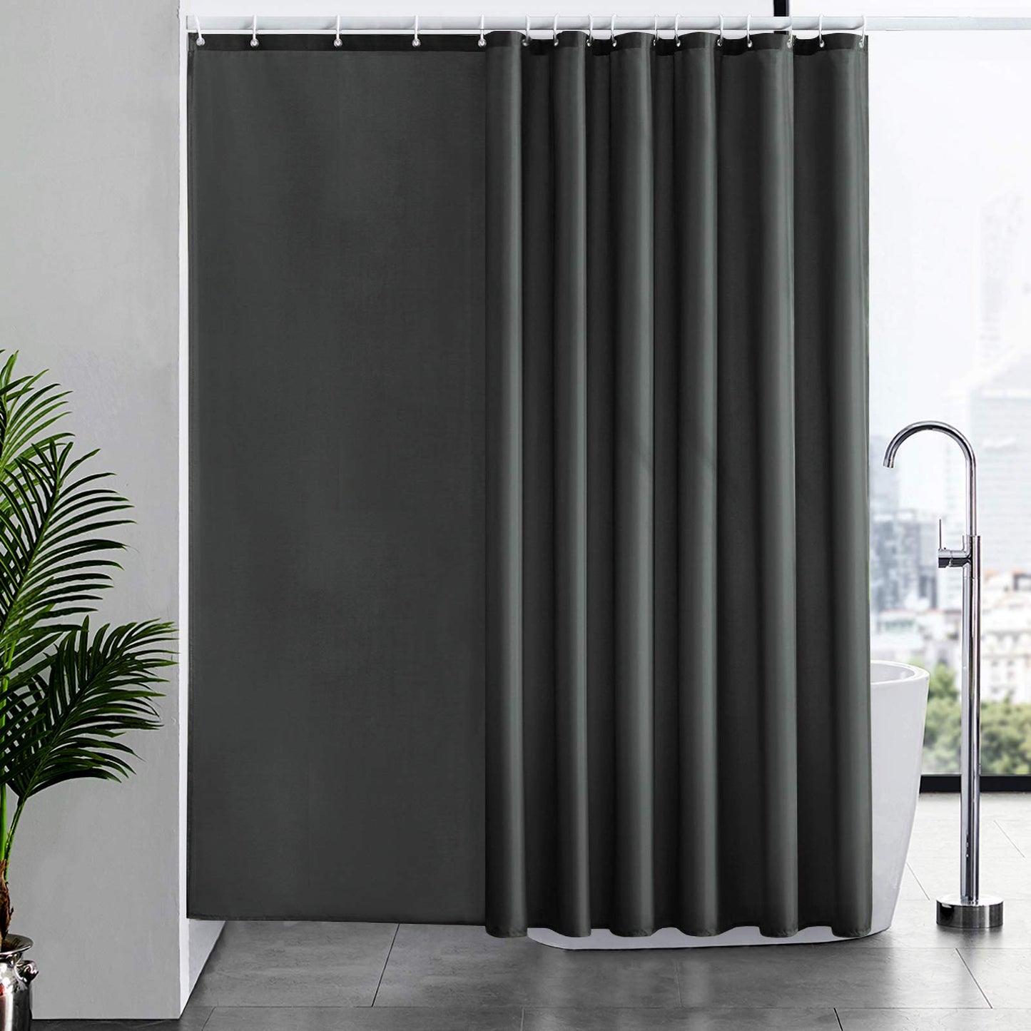 Furlinic Extra Wide Shower Curtain with Hooks 100% Polyester Bathroom Shower Curtain Waterproof Dark Grey 244 x 200cm 96 x 78 Inch.