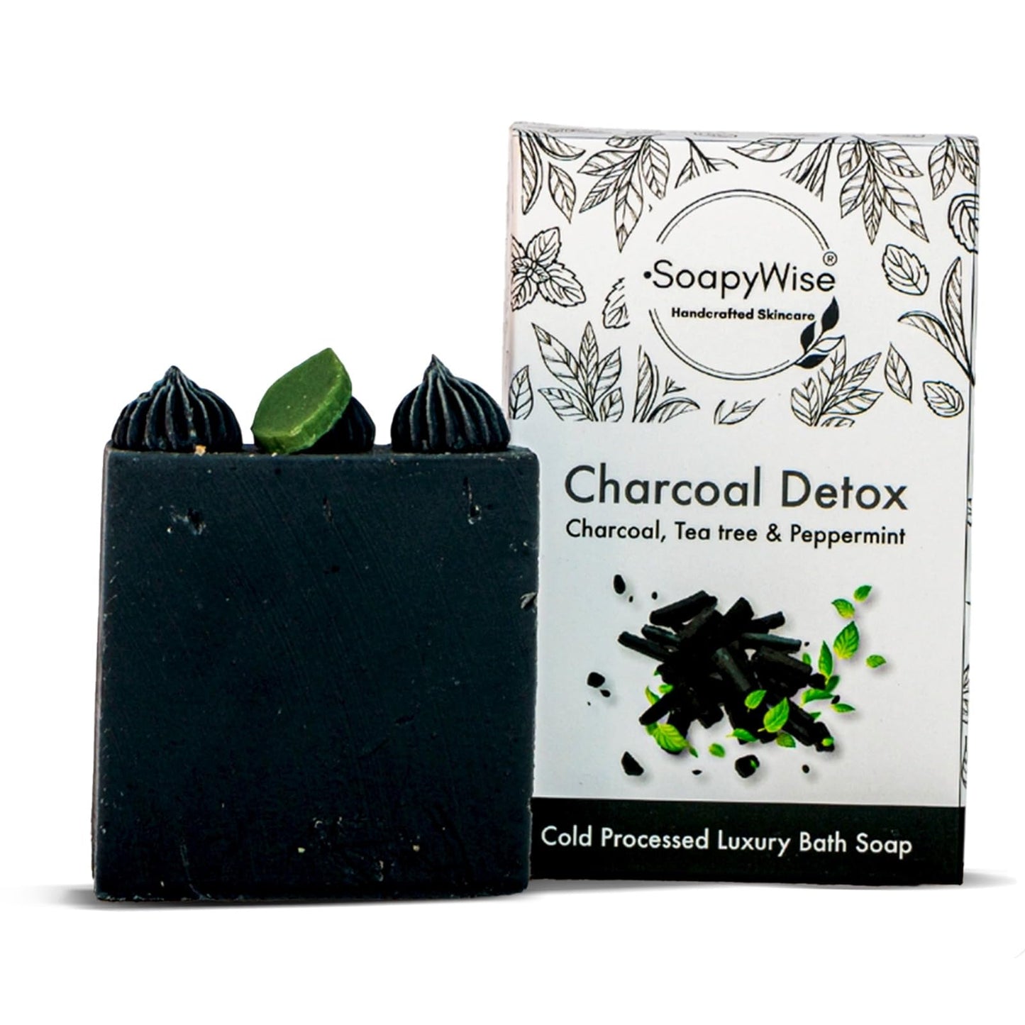 SoapyWise Natural Activated Charcoal Soap Bar, Lab Tested Organic Detox Soap for Body, Face & Hands, Hydrating, Relaxation & Nourished Skin, Enriched