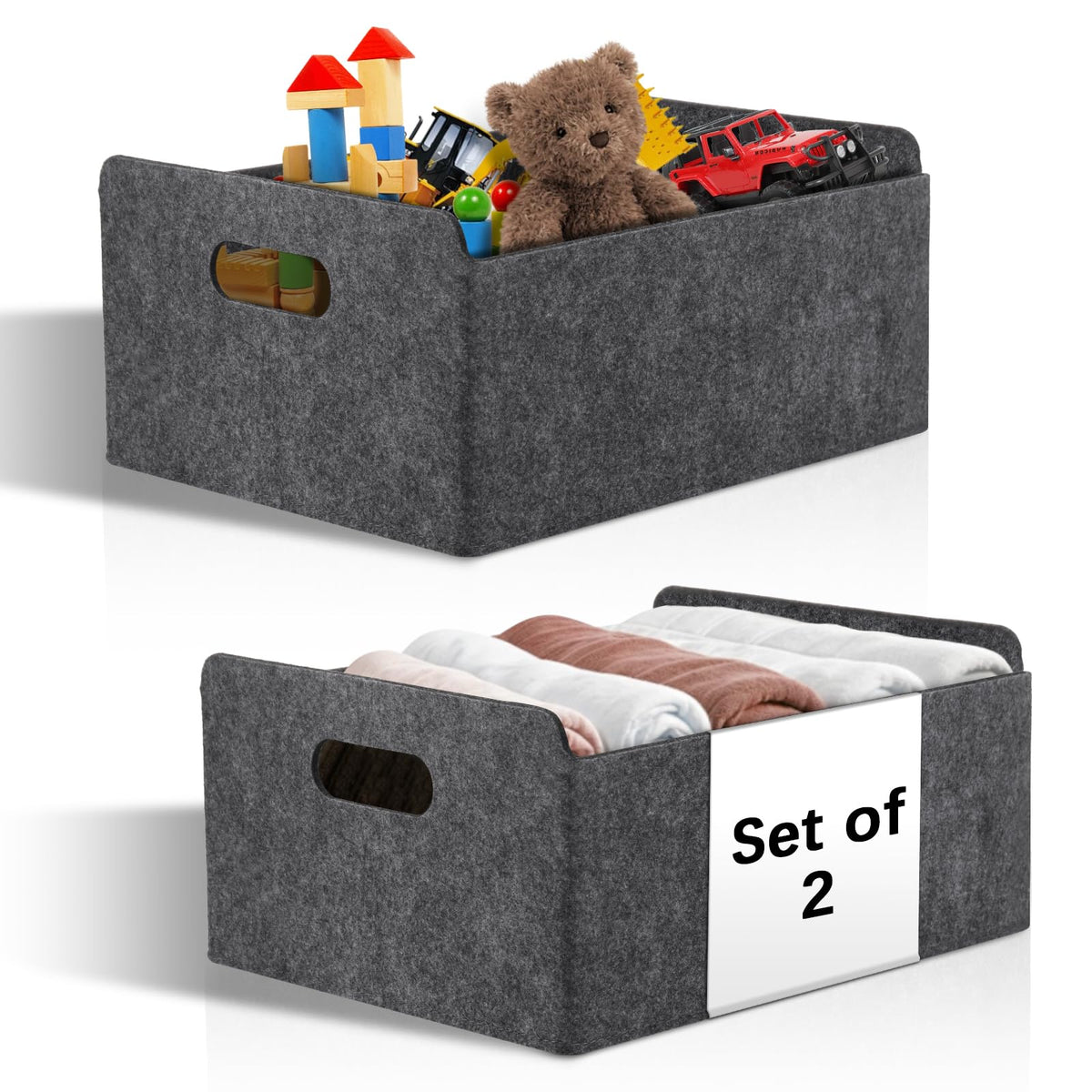 Starvortex 2Pack Felt Storage Basket, Foldable Fabric Storage Box with Handle, Wardrobe Storage Boxes, Drawer Organiser Clothes