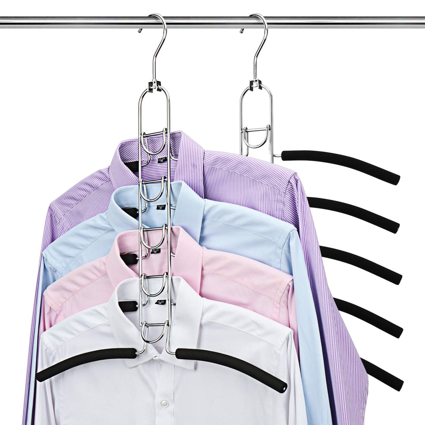 DOIOWN 2 PACK Multi Layers Clothes Hangers- 5 in 1 Anti-slip Coat Hangers Sponge Metal Wardrobe Storage Rack Space Saving Organizer for Jacket Coat