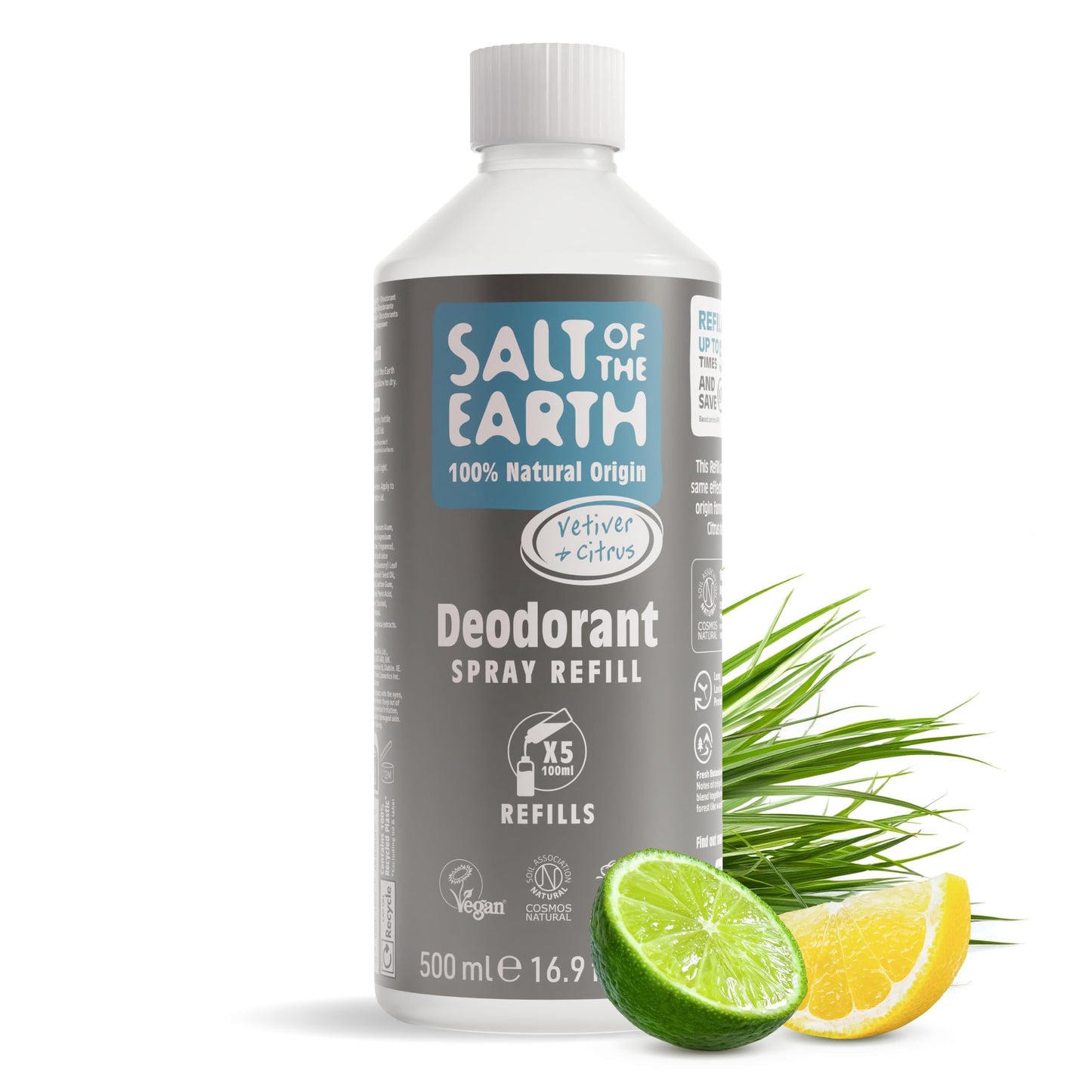Salt of the Earth - Natural Deodorant Spray Refill - Certified Natural, Vegan, Long Lasting Protection, Leaping Bunny Approved, Made in the UK - 500ml