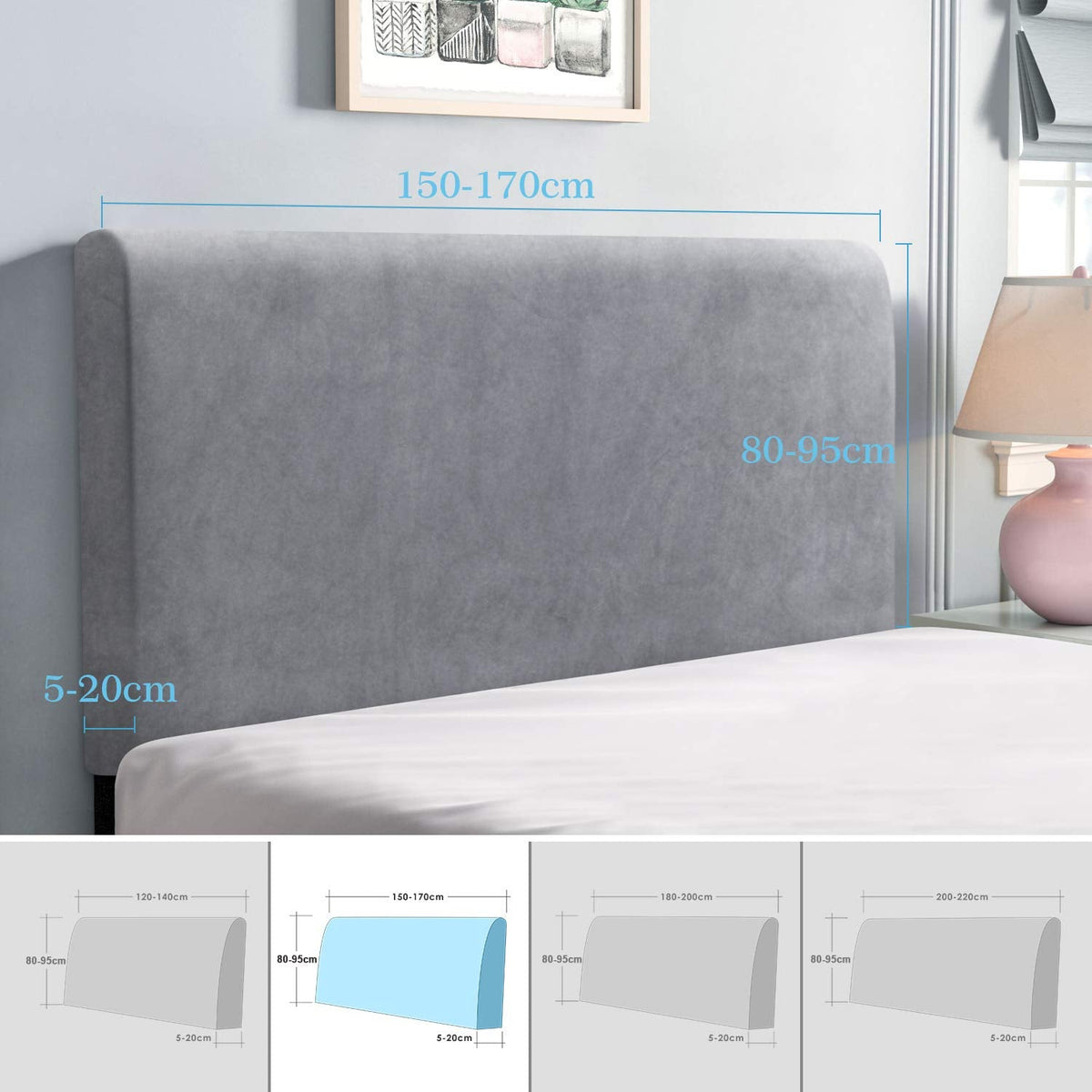 TAOCOCO Bed Headboard Covers, King Size Headboard Covers,Velvet All-inclusive Elastic Headboard Protection Cover for King/Double Bed,Grey Headboard