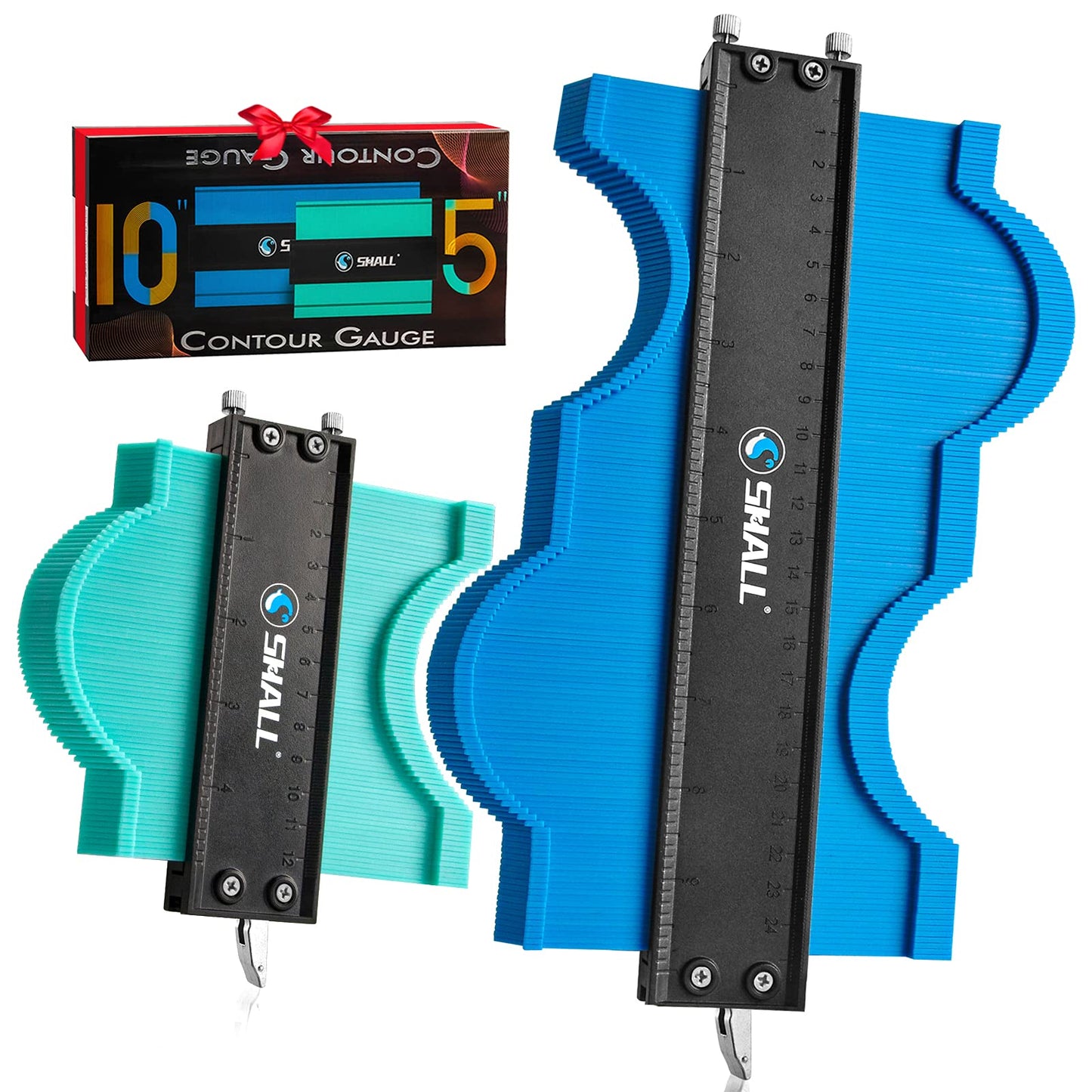 SHALL Contour Gauge with Lock, Profile Tool 25cm & 12.5cm, Widen Shape Duplicator with Pin Tightness Adjustable Screw, Master Outline Measuring