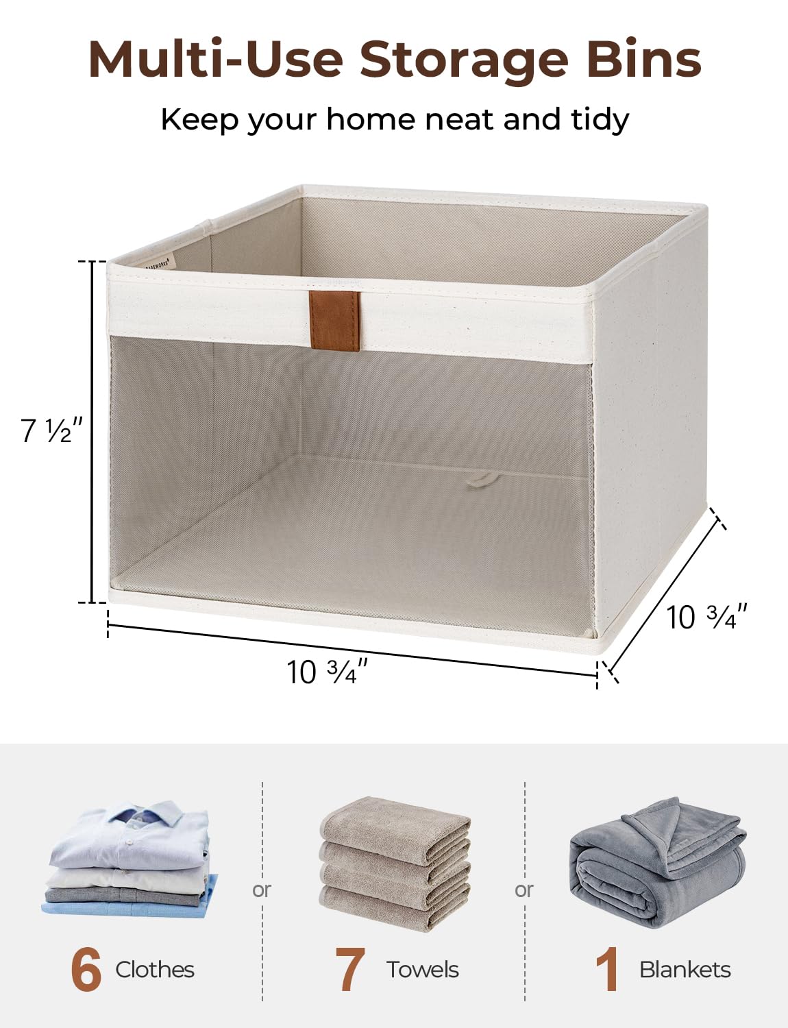StorageWorks Storage Boxes, Fabric Storage Boxes for Shelves, Cube Storage Baskets with Clear Window, Clothes Storage Boxes with Handles