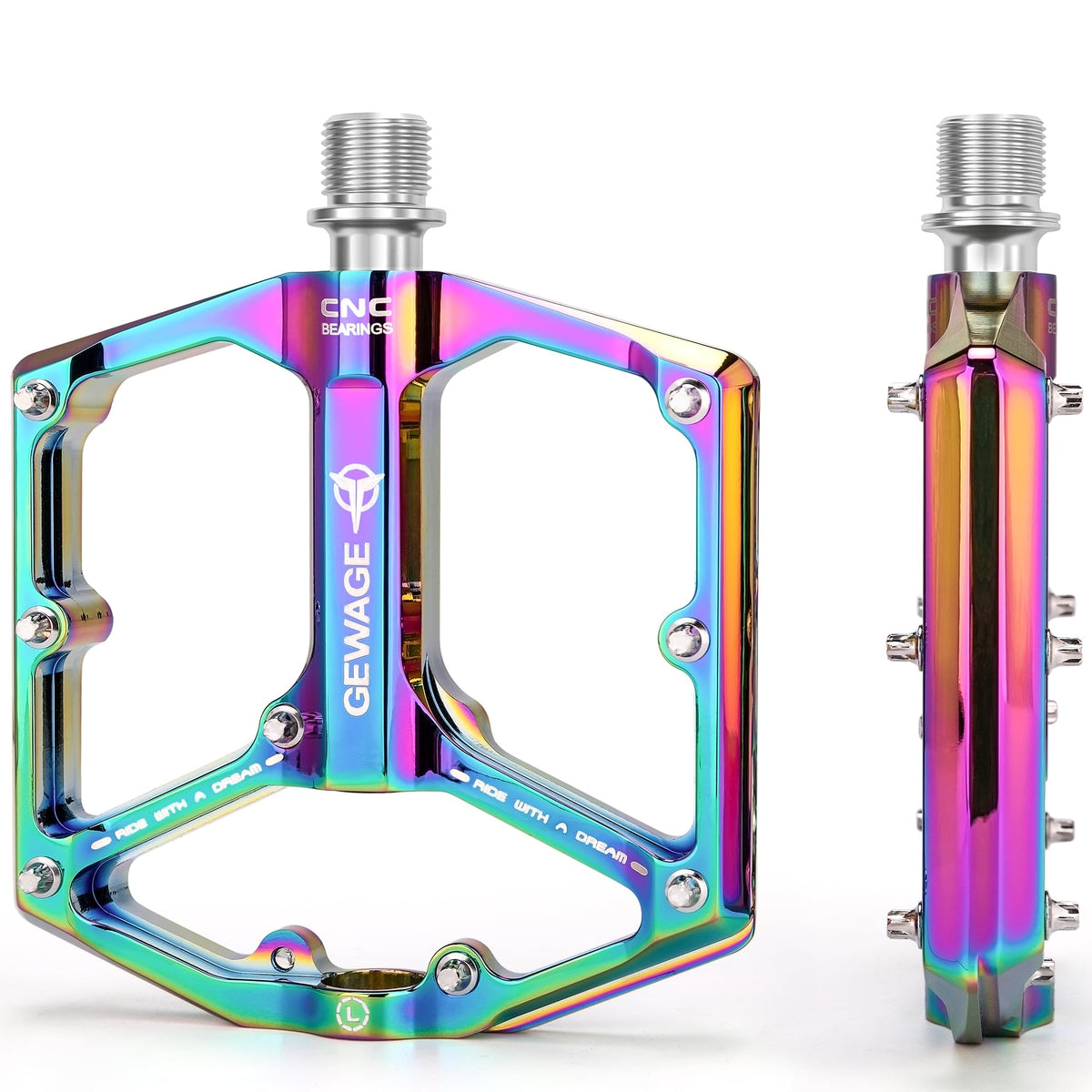 GEWAGE Road/Mountain Bike Pedals - 3 Bearings Bicycle Pedals - 9/16? CNC Machined Flat Pedals with Removable Anti-Skid Nails (Colourful)