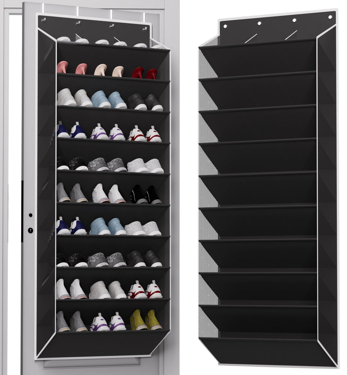TAHAVICE Holds 30 Pairs Over Door Shoe Storage, 10-Tier Large Capacity Hanging Shoe Rack with Deep Pockets, Space-Saving Door Organiser for Bedroom