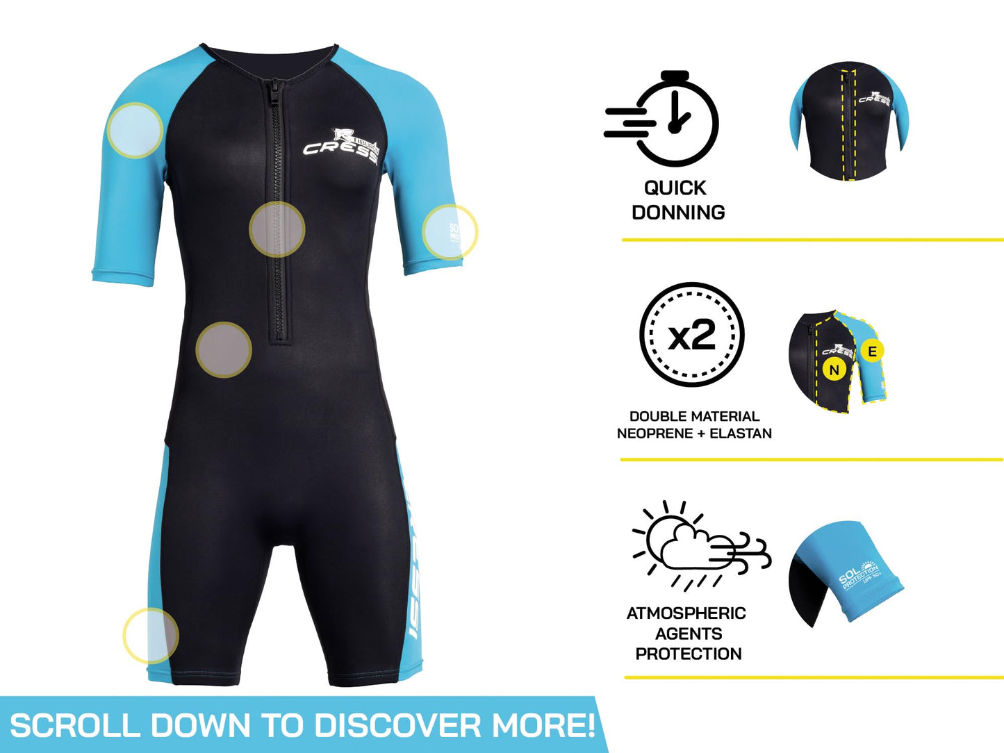 Cressi Womens Tiburon Lady Monopiece 2 Mm Shorty Wetsuit, Black/Aquamarine, S EU