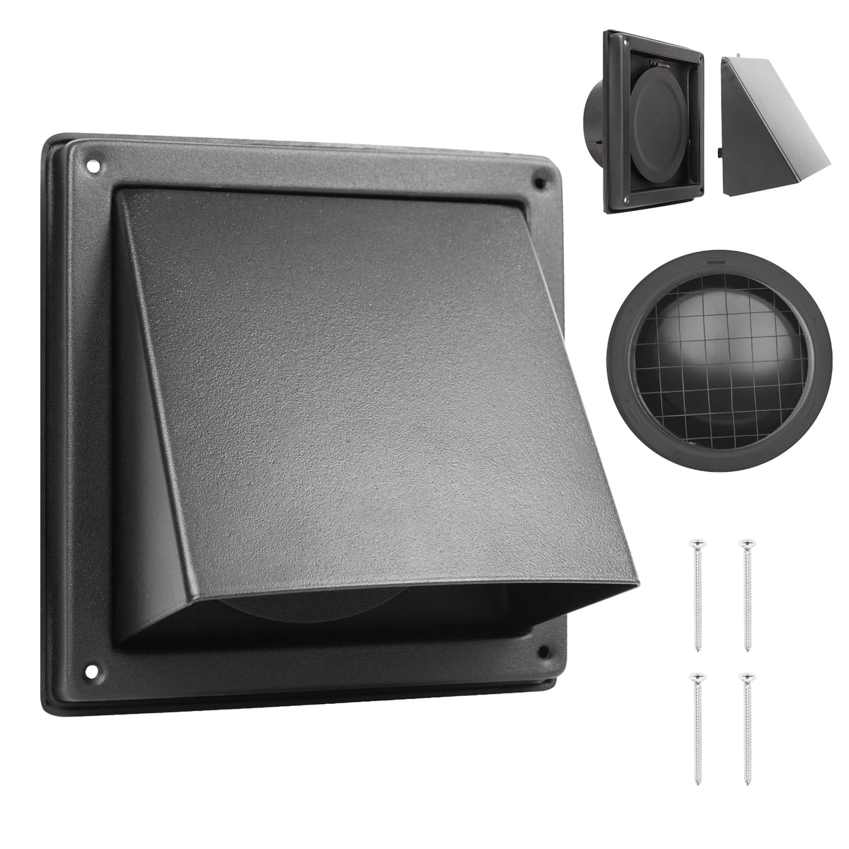 WeCooper 150mm 6 Inch Black Cowled External Wall Louvre Grille 304 Stainless Steel Extractor Fan Outside Air Vent with Removable Cover and Bird Screen