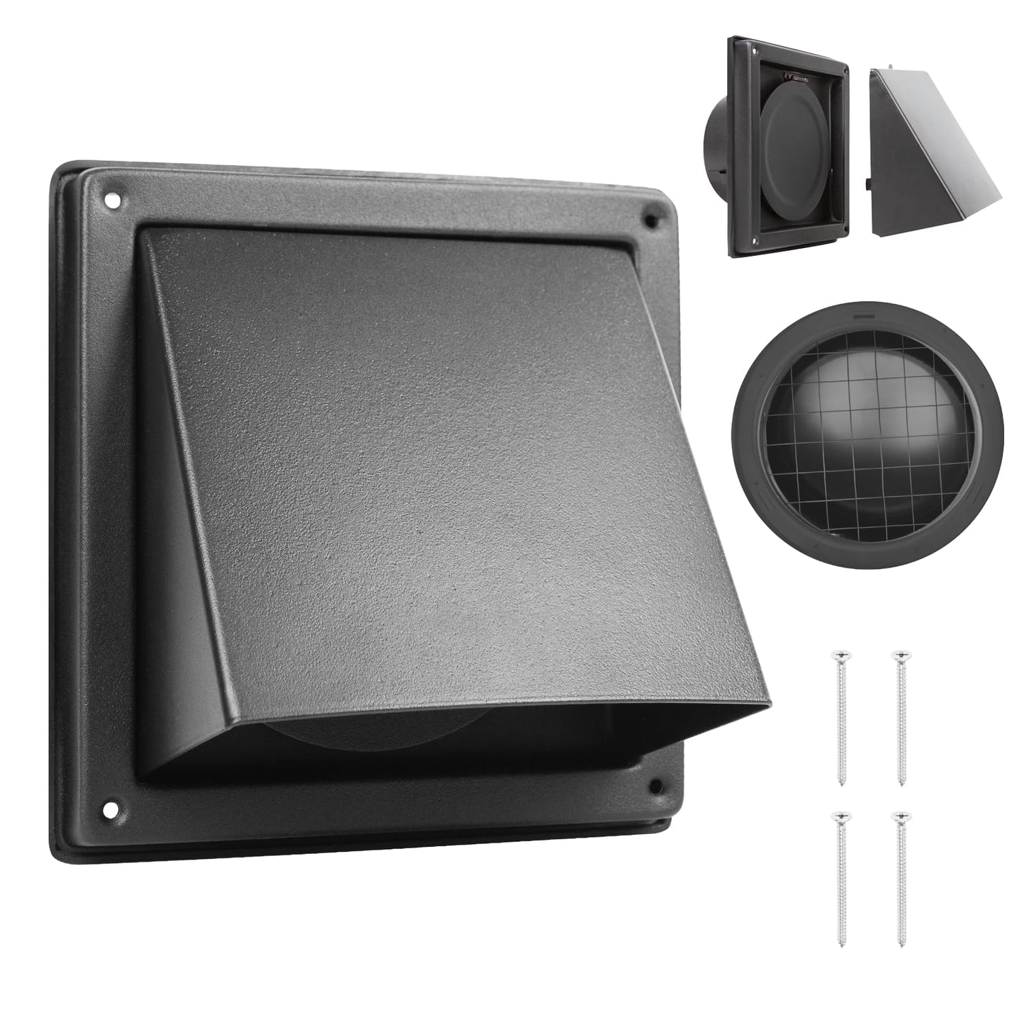 WeCooper 100mm 4 Inch Black Cowled External Wall Louvre Grille 304 Stainless Steel Extractor Fan Outside Air Vent with Removable Cover and Bird Screen