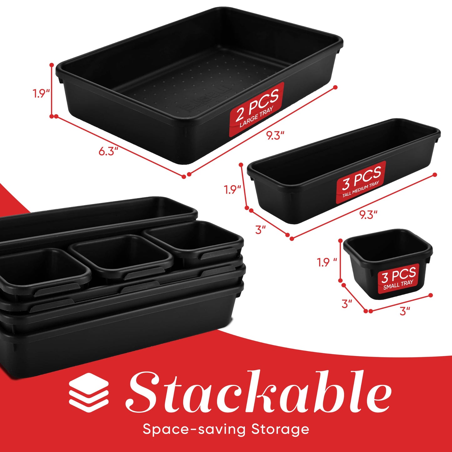 Masirs Interlocking Drawer Organizer Bins, Durable Plastic, Various Sizes for Custom Layout Design, Great for Desk Drawer