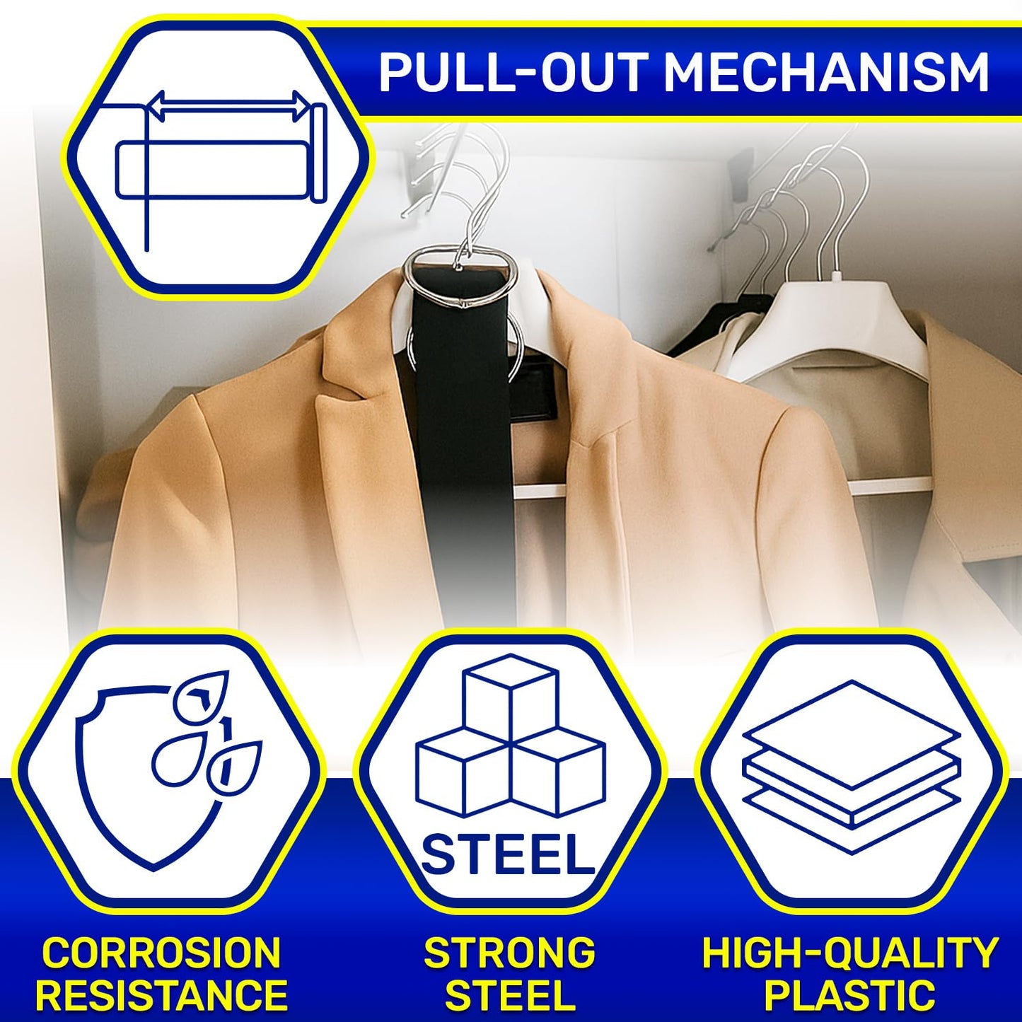 Pull Out Clothes Rail for Wardrobe 250 mm Made of Steel